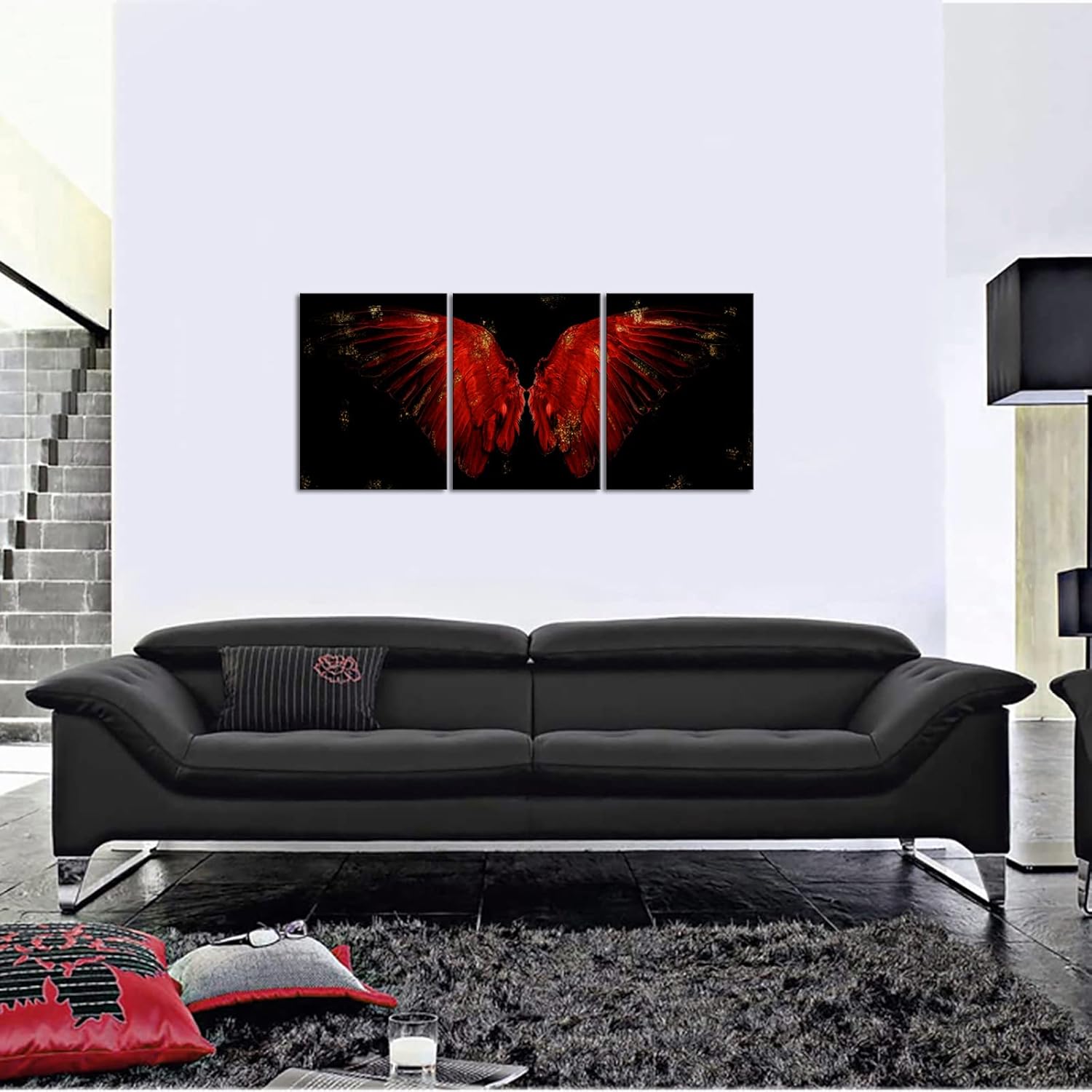 Conipit Black and Red Wall Art Angel Wing Pictures Canvas Powerful Wing Painting Modern Artwork for Bedroom Living Room Bathroom Office Home Decor Framed (Small)