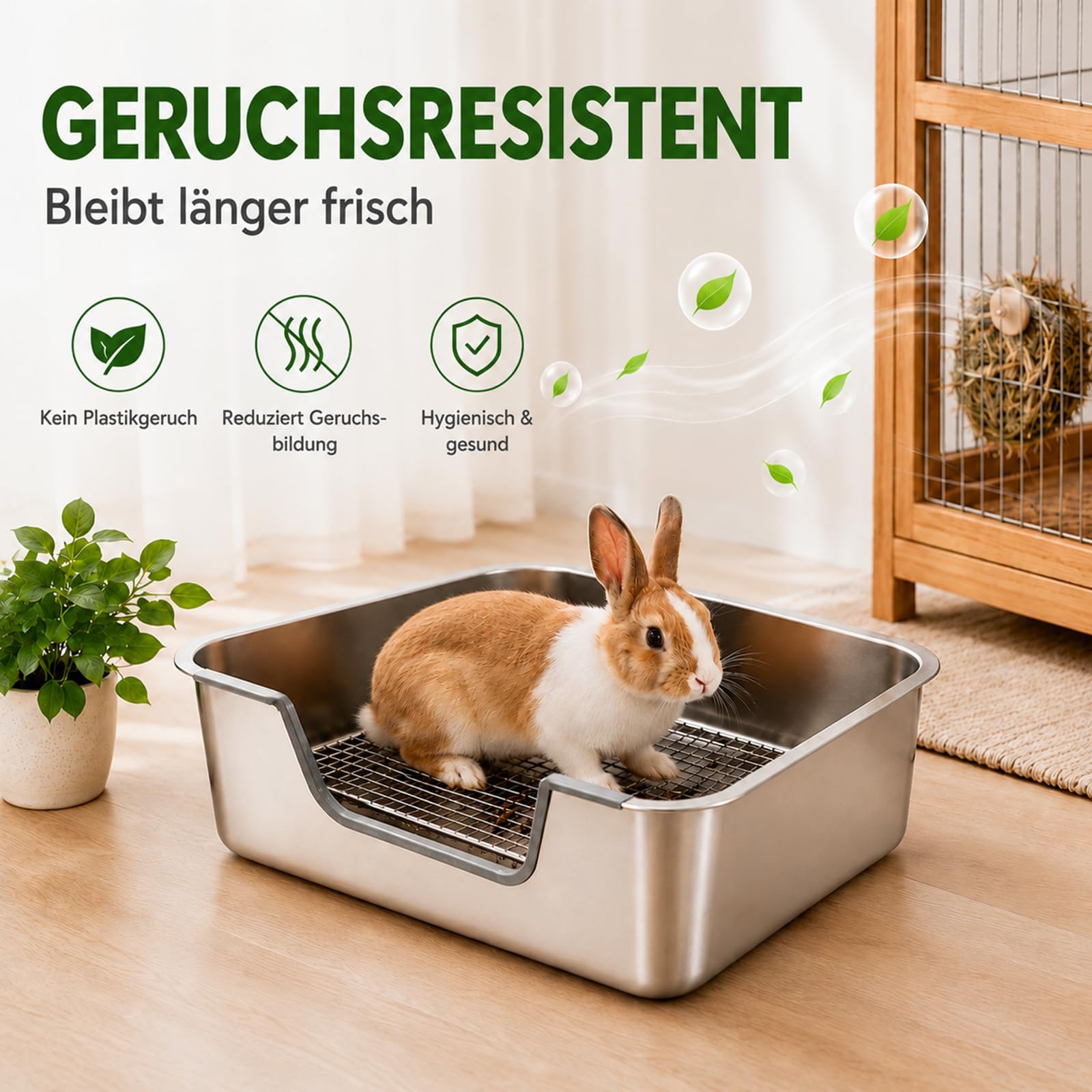 HYLYUN Edelstahl Kaninchen Toilette Große(40x30x15cm), Premium Nagertoilette mit Schutzgitter & Anti-Rutsch Füßen, Urinbeständig, Extrem Hygienisch, Ideal für 1 großes Kaninchen oder 2 Meerschweinchen
