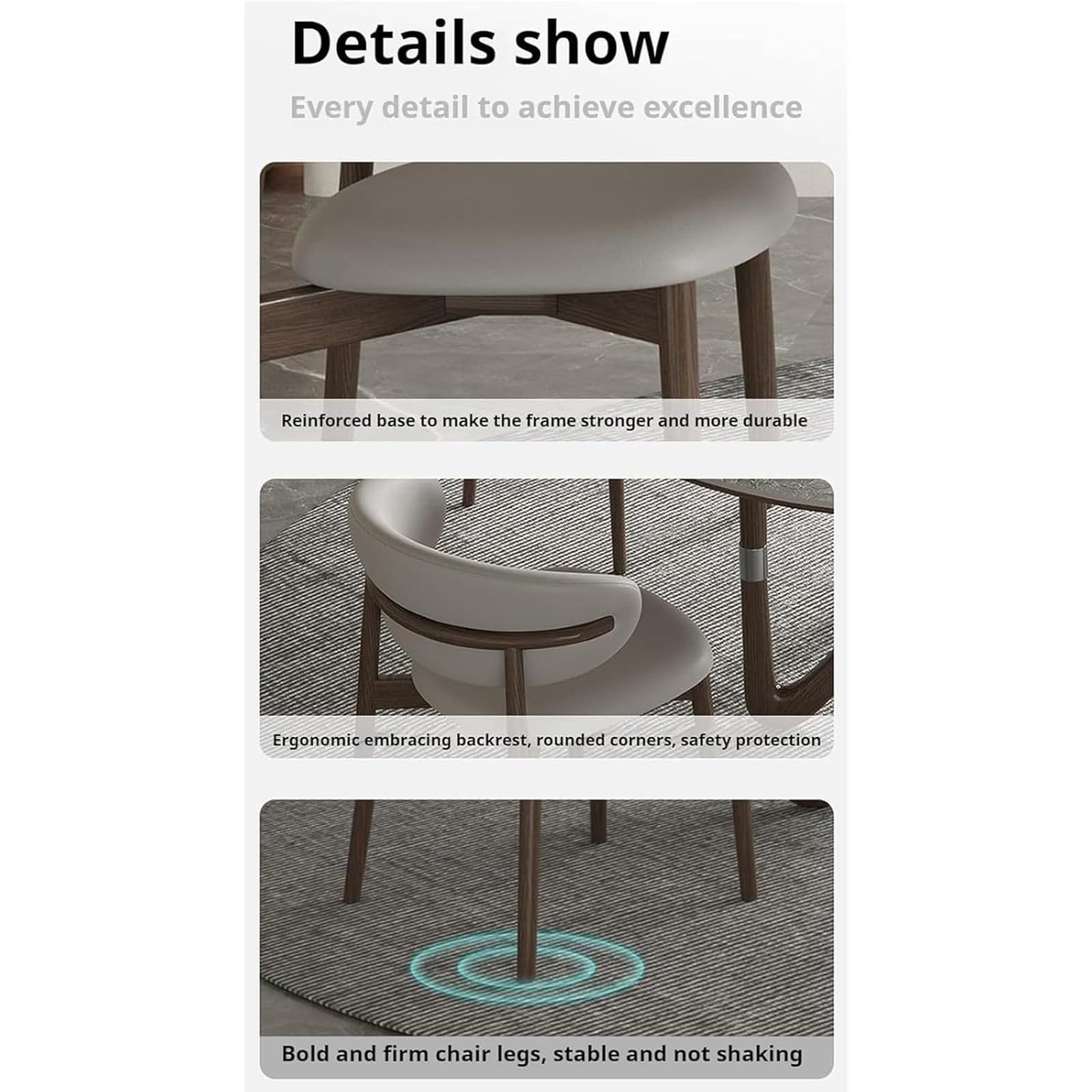 Sillas modernas de comedor de madera maciza, sillas de reposabrazos, sillas acolchadas de tela con respaldo curvo, diseño ergonómico, adecuadas para cocina y Sala de estar Walnut,6pieces