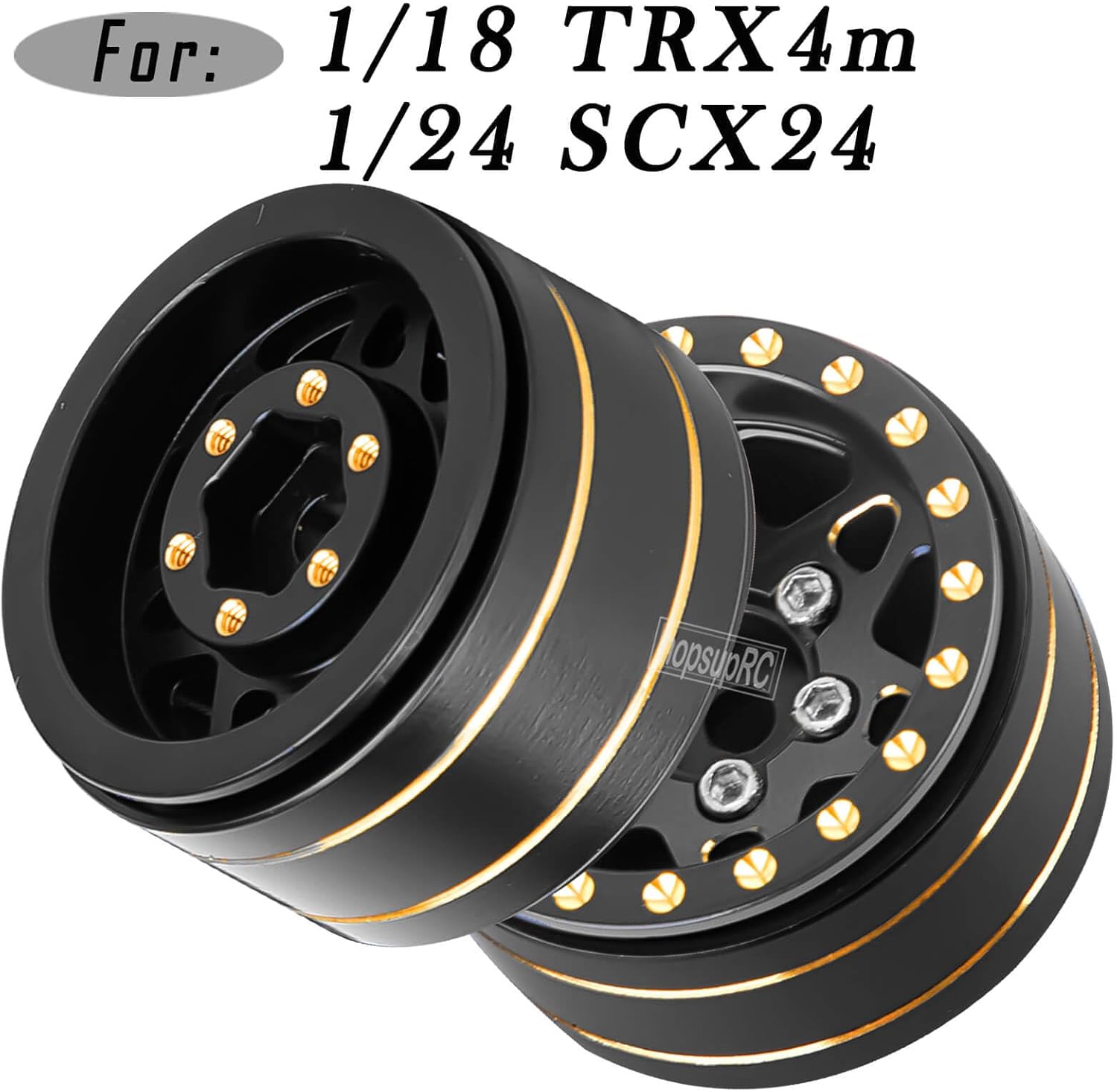 1.0in Beadlock RC Wheel Rim for 1/18 1/24 Trx4m Axia 1 SCX24 RC Crawler,Full Brass RC Wheel Hub Rim (4pcs)