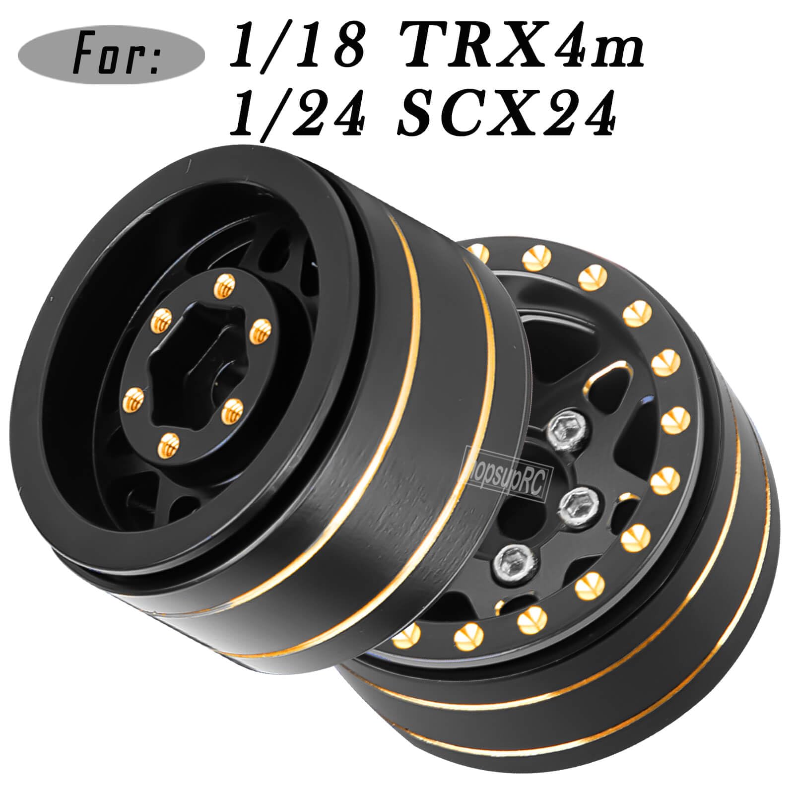 hopsupRC 1.0in Beadlock RC Wheel Rim for 1/18 1/24 Trx4m Axial SCX24 RC Crawler,Full Brass RC Wheel Hub Rim (4pcs)