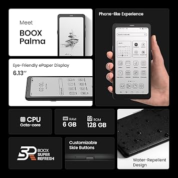 BOOX Palma eBook Reader Mobile ePaper 6G 128G G-Sensor Front Light 16MP Rear Camera Black