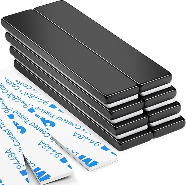 FINDMAG 8 Pack Magnets Strong, 60 x 10 x 3 mm Black Magnets Bar, Magnetic Strips, Bar Magnets, Magnets with Double-Sided Adhesive, Permanent Powerful Fridge Magnets for Whiteboard, Tools, Kitchen, DIY