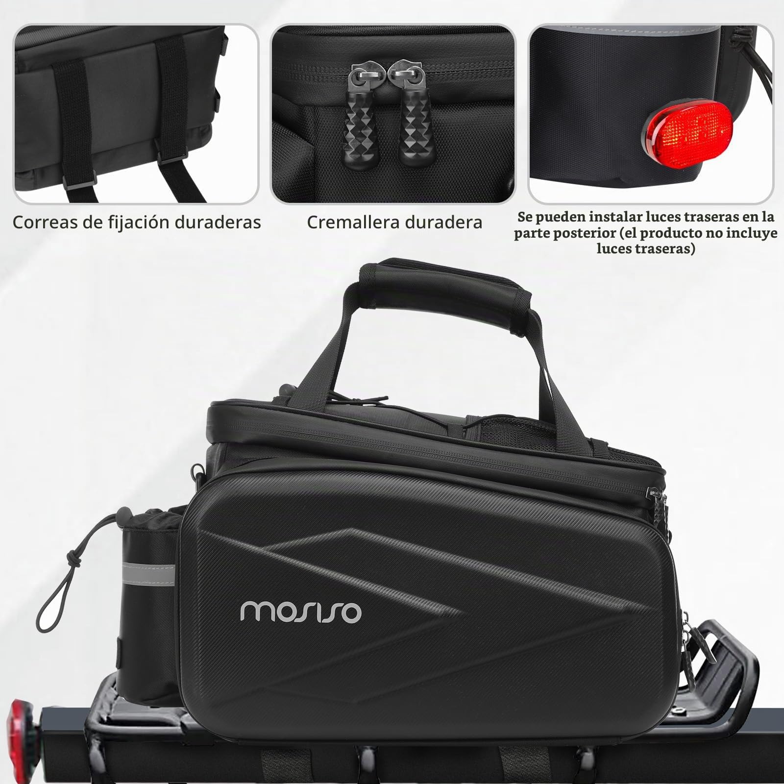 MOSISO Bike Rack Bolsa Tronco Nevera Bolso, Bicicleta Aislado Bolso del Asiento Trasero 2 Bolsillos EVA con Alforjas Laterales Plegables, 8L Bolsa Almacenes Equipaje Carga con Correa Hombro, Negro