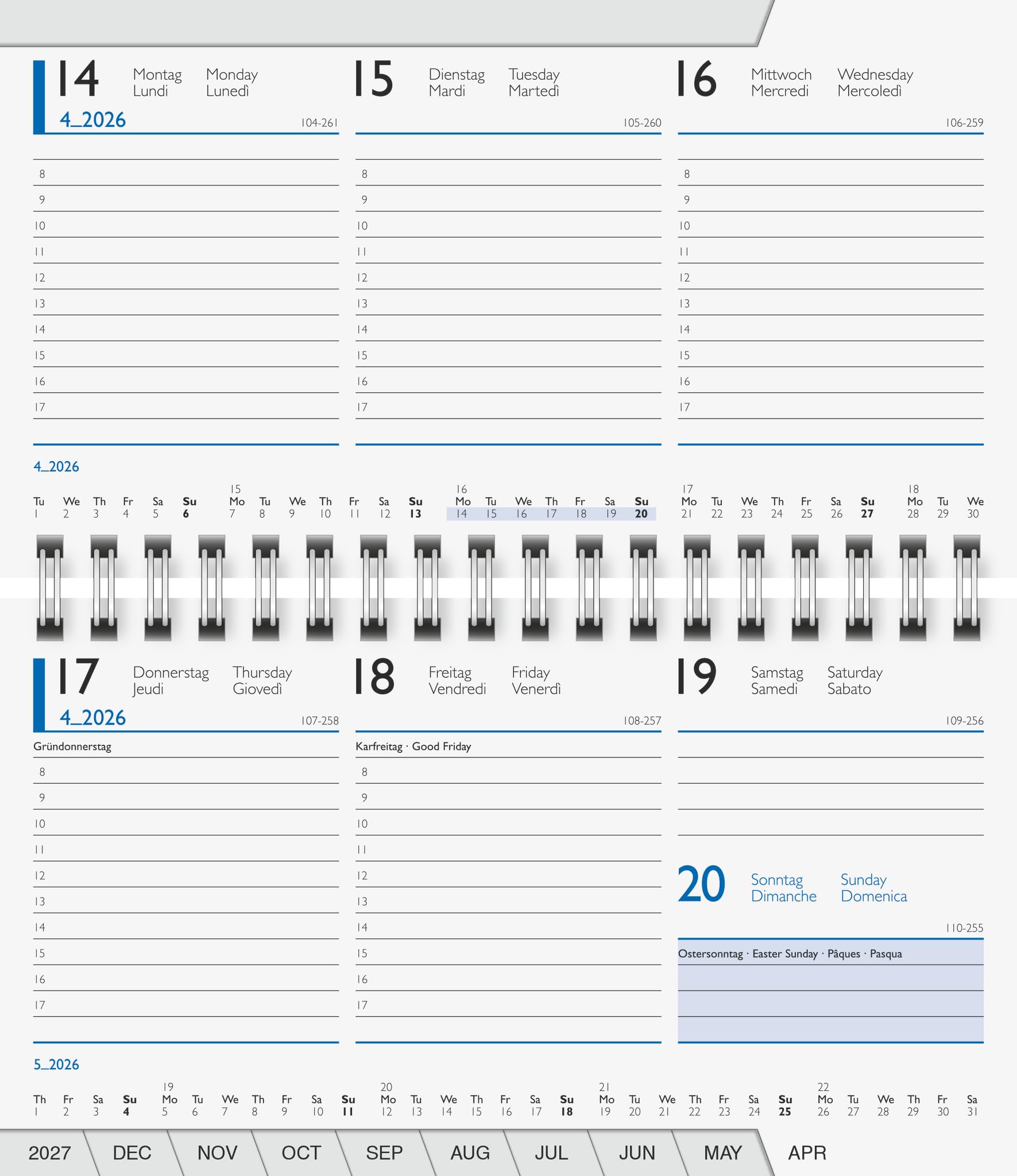 Calendrier Hebdomadaire BRUNNEN 2026 - Format Compact en Carton Blanc
