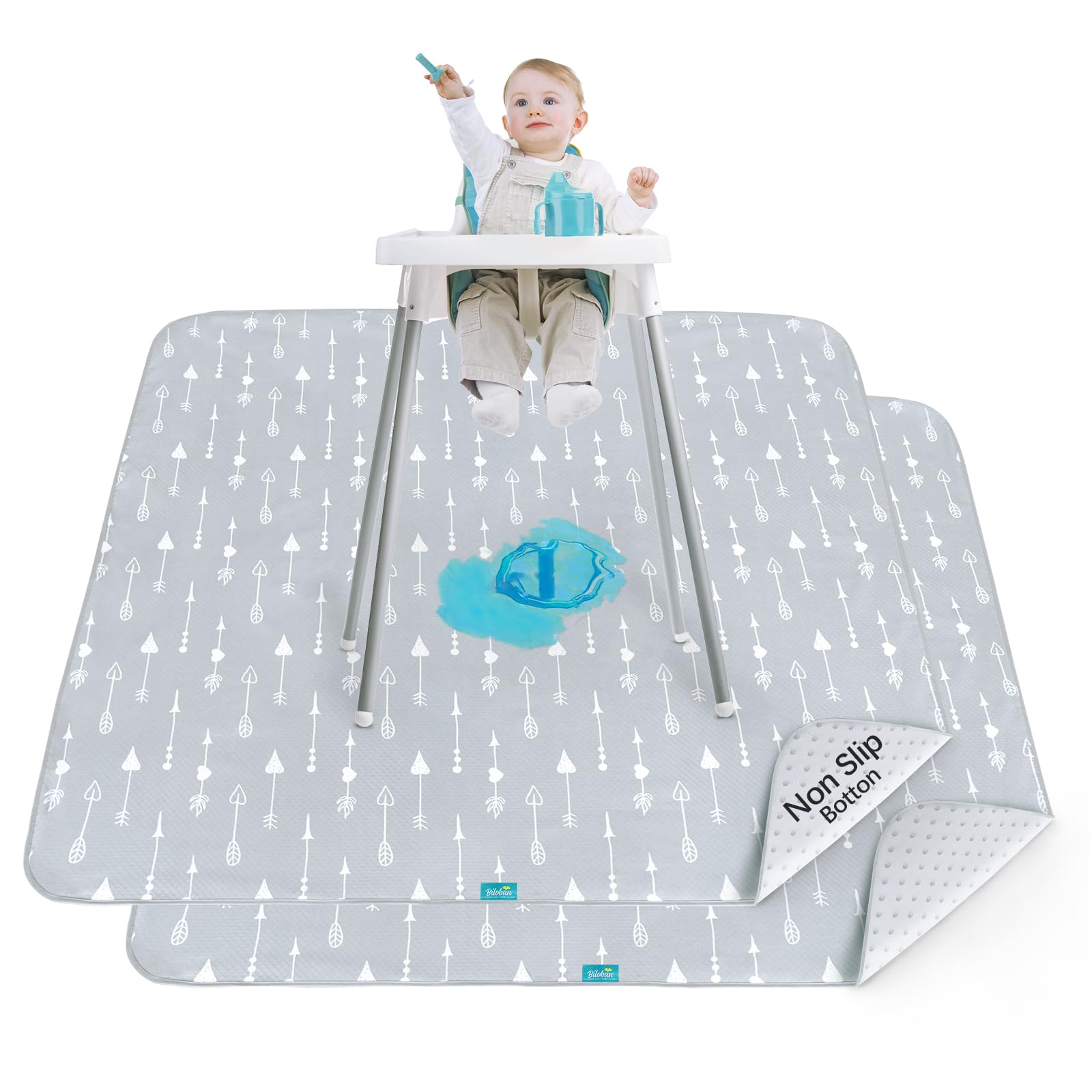 Splat Mat 2 Pack for Under High Chair & Arts & Crafts & Eating Mess, Waterproof Baby Playtime Anti-Slip High Chair Mat for Floor or Table, Reusable &