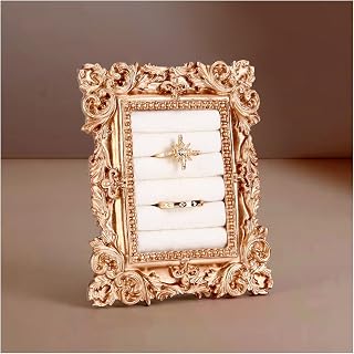 Vintage Ring Display Stand - Gold Velvet Ring Holder Baroque Ring Organizer Engagement Wedding Decor for Jewelry Lover