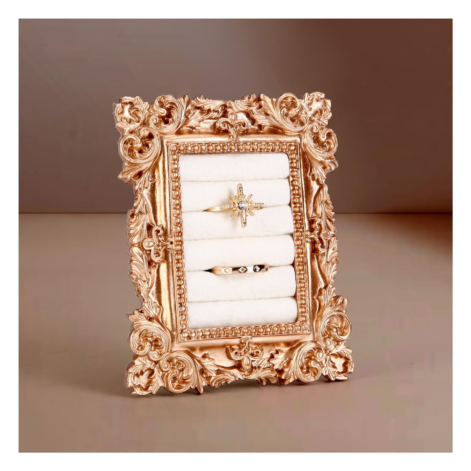 Vintage Ring Display Stand - Gold Velvet Ring Holder Baroque Ring Organizer Engagement Wedding Decor for Jewelry Lover