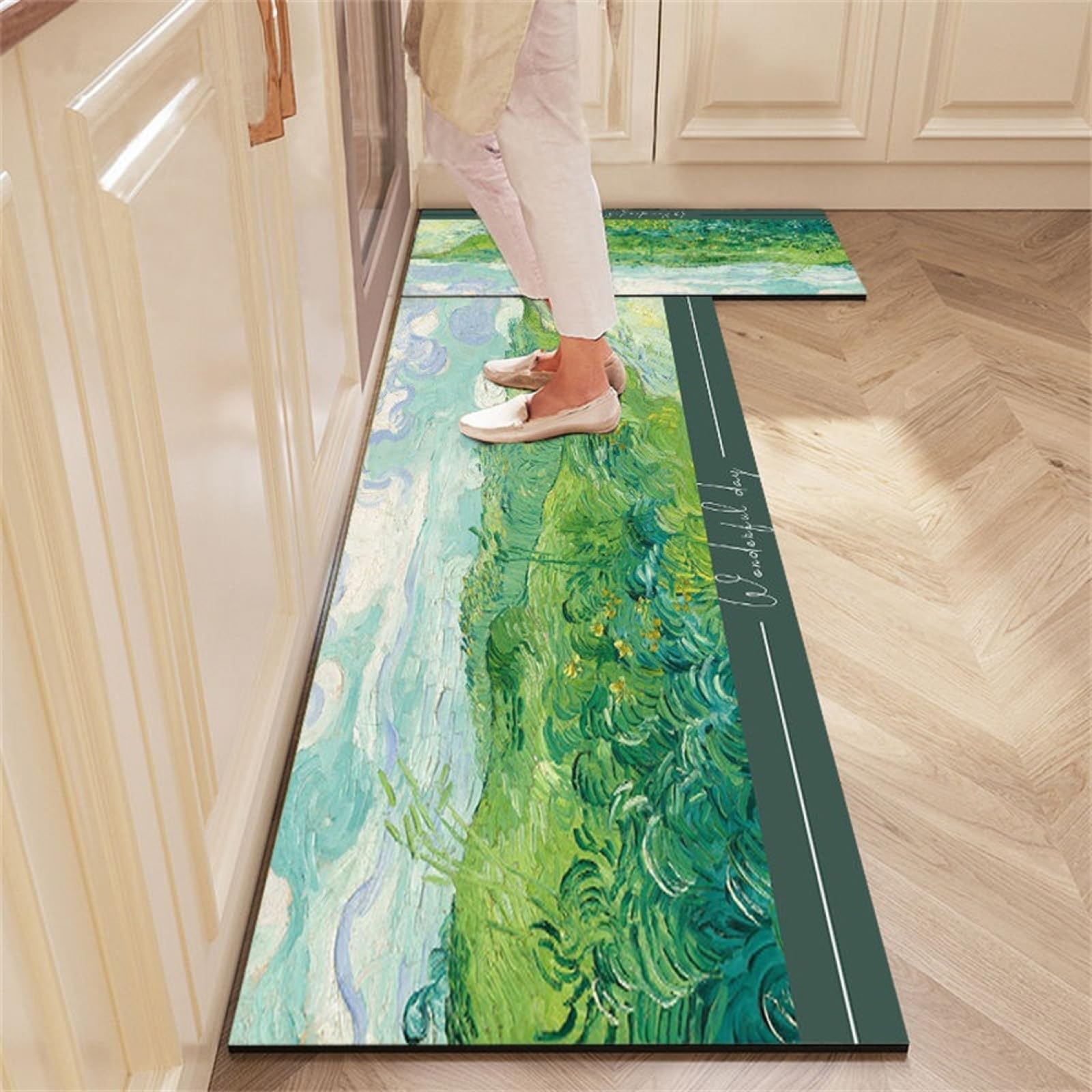 KüChenläUfer KüChenmatte 45x120cm, KüChenteppich Waschbar rutschfest, Teppich LäUfer Flur FußMatte Badematten, Wasser öL Aufnehmen Teppich KüChe Set für KüChe Wohnzimmer, Badezimmer Oil