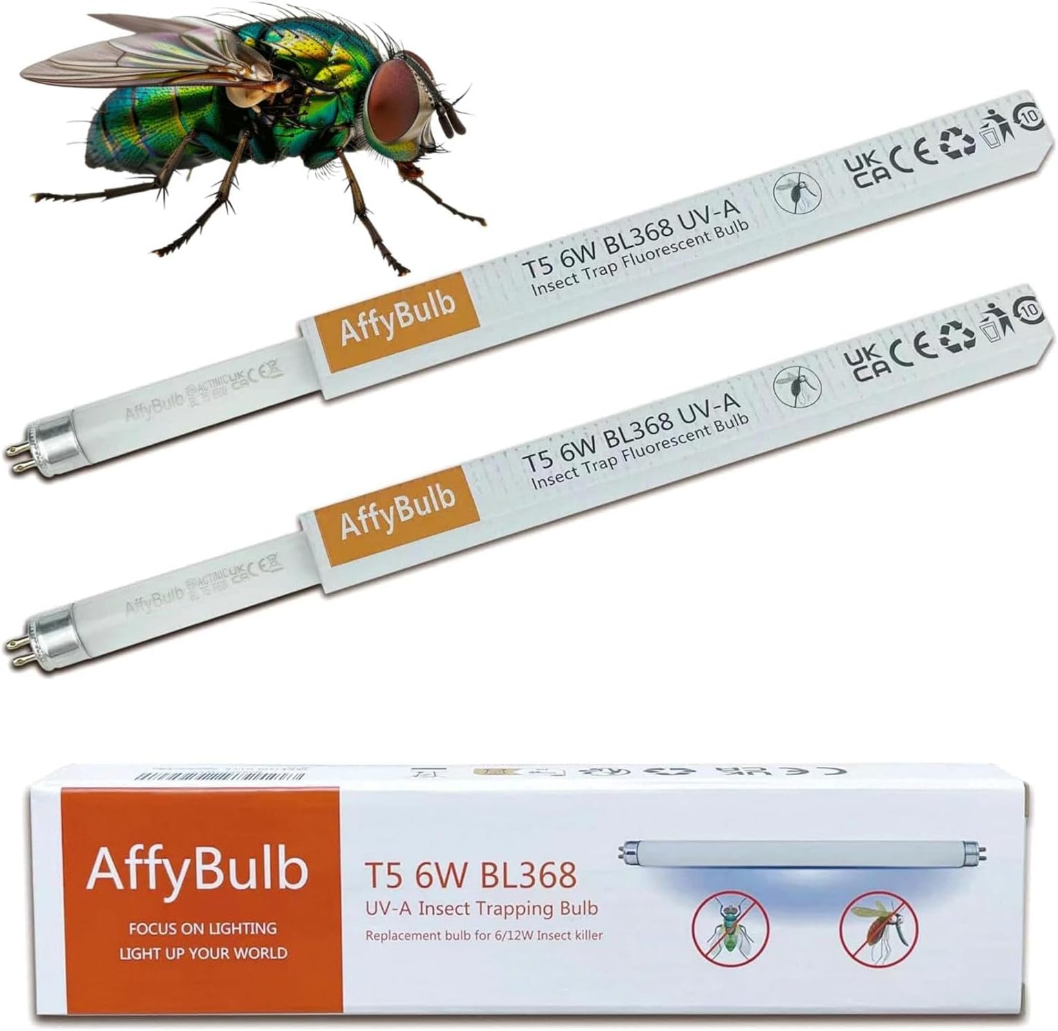 FSL OEM T5 6W Fly Killer Bulbs 2 Pack, 9" UV BL368 Replacement Tube for 12W Insect Killer/Bug Zapper