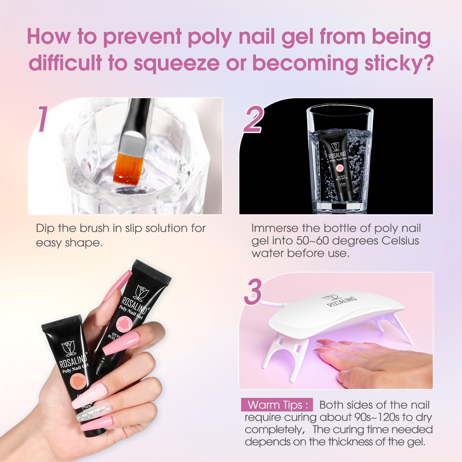 ROSALIND Acrygel Kit Complet, 16 Couleurs 10 ml Gel pour Extension d’Ongle Avec Lampe UV, Base & Top Coat et Outils de Manucure, Gel Construction Ongle UV Set de démarrage pour DIY Nail Art