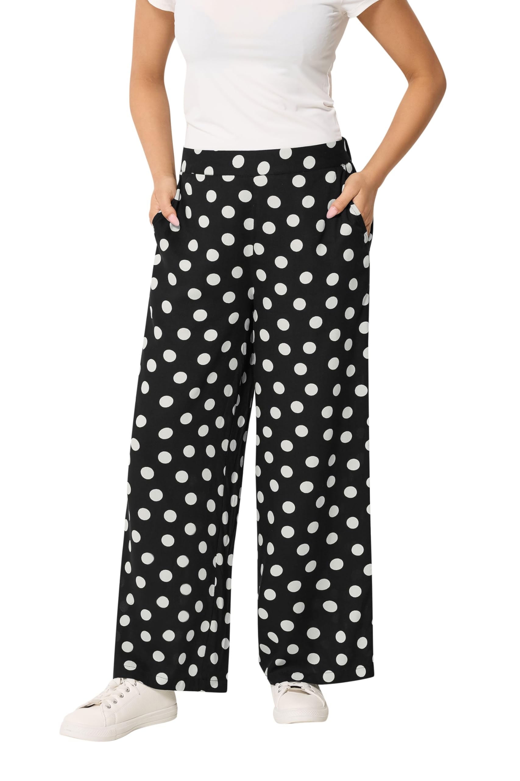 M&Co Women's Black Petite Printed Wide Leg Trousers In | Size: 12