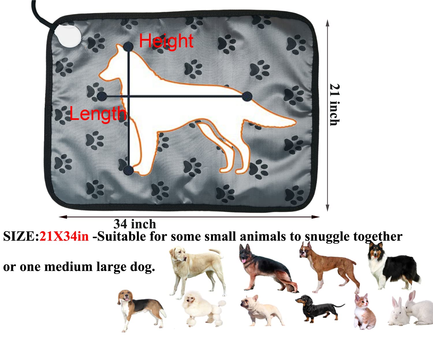 Coussin chauffant pour animaux de compagnie pour grands chiens et chats - Coussin chauffant électrique avec minuterie réglable - Résistant à la mastication - Facile à nettoyer