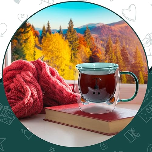 Miniatura 6 de Taza de té de oso lindo de doble pared de vidrio con asa aislada para café expreso de Navidad, taza de cerveza de Navidad, lindo regalo de