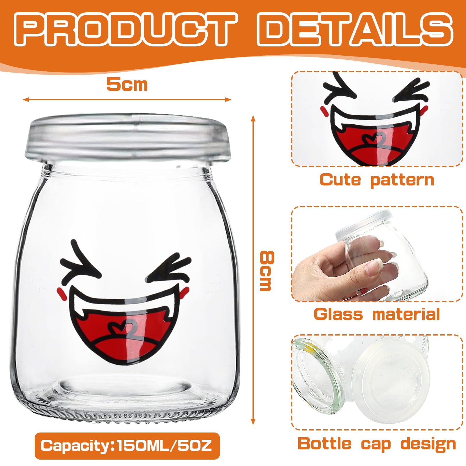 UCAMP Vasetti per Yogurt in Vetro con Coperchio, Barattoli per Yogurt con Coperchio, Piccolo Vaso di Vetro, Modelli Carini, Per la Preparazione di Yogurt, Budini (150 ml x 12)