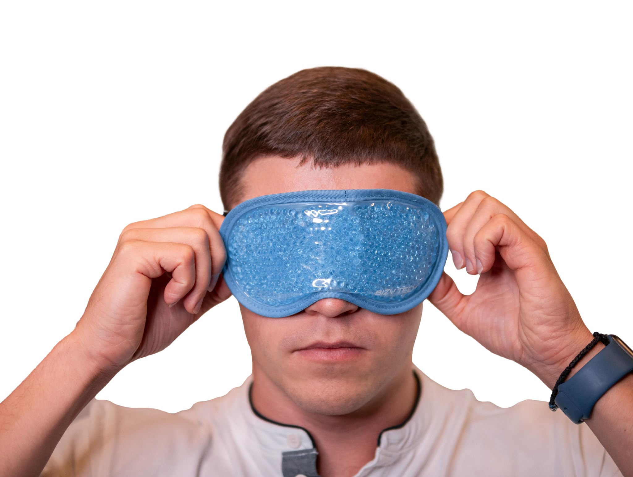 Mascarilla facial de gel reutilizable para ojos y migrañas, antiarrugas, antiojeras, con parte trasera suave (azul)