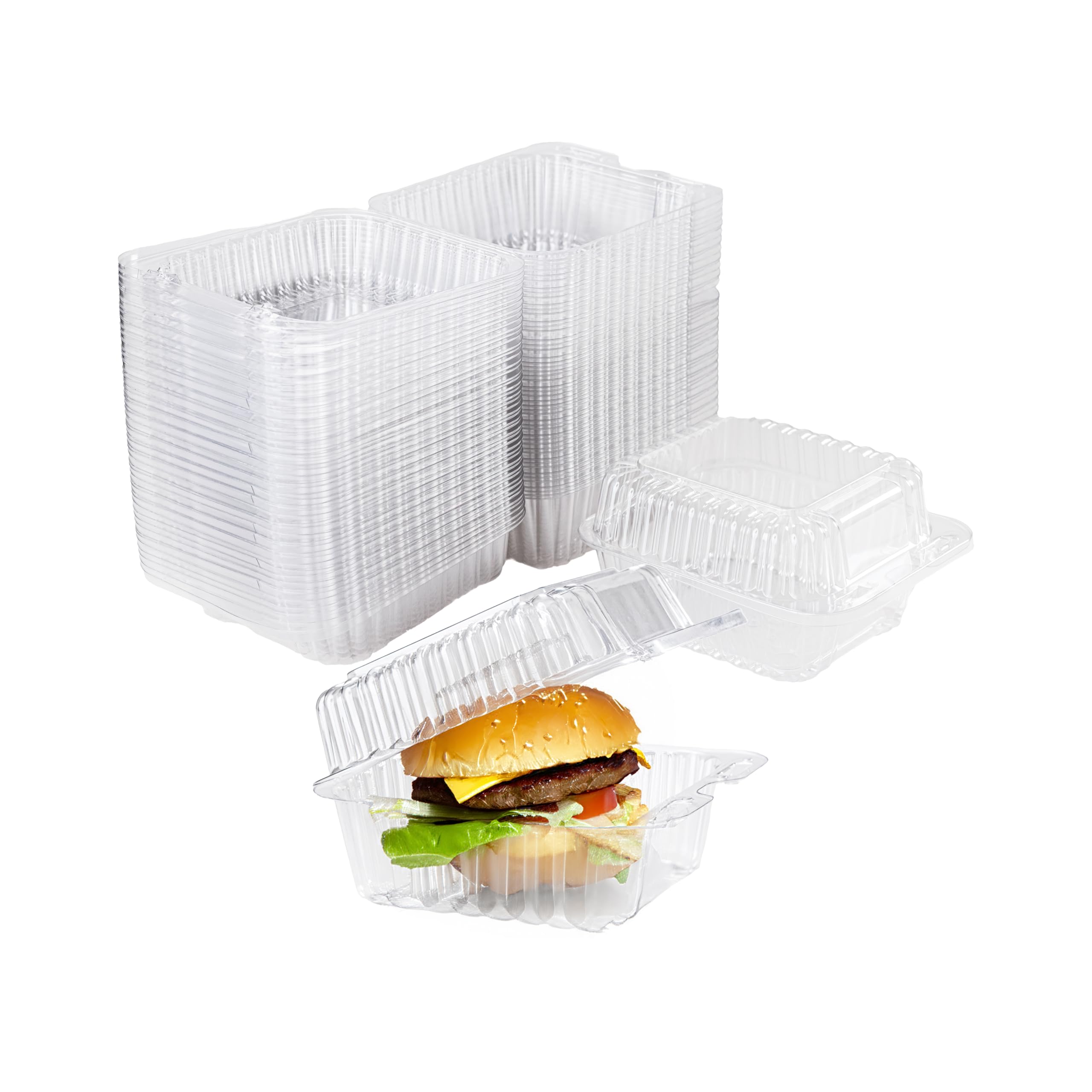 50-Pack Clear Plastic Food Containers Clamshell Take Out Containers Disposable To Go Clam Shell Food Containers 5 x 5 inch for Dessert Containers,