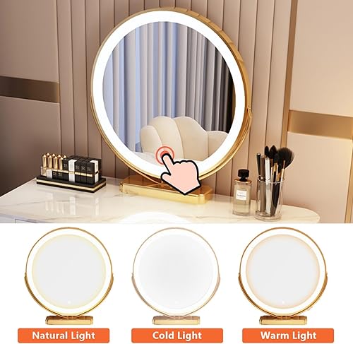 Miniatura 4 de Tocador, tocador de maquillaje con taburete acolchado, tocador con espejo iluminado LED y mesa auxiliar, mesa de maquillaje con 3 cajones (color