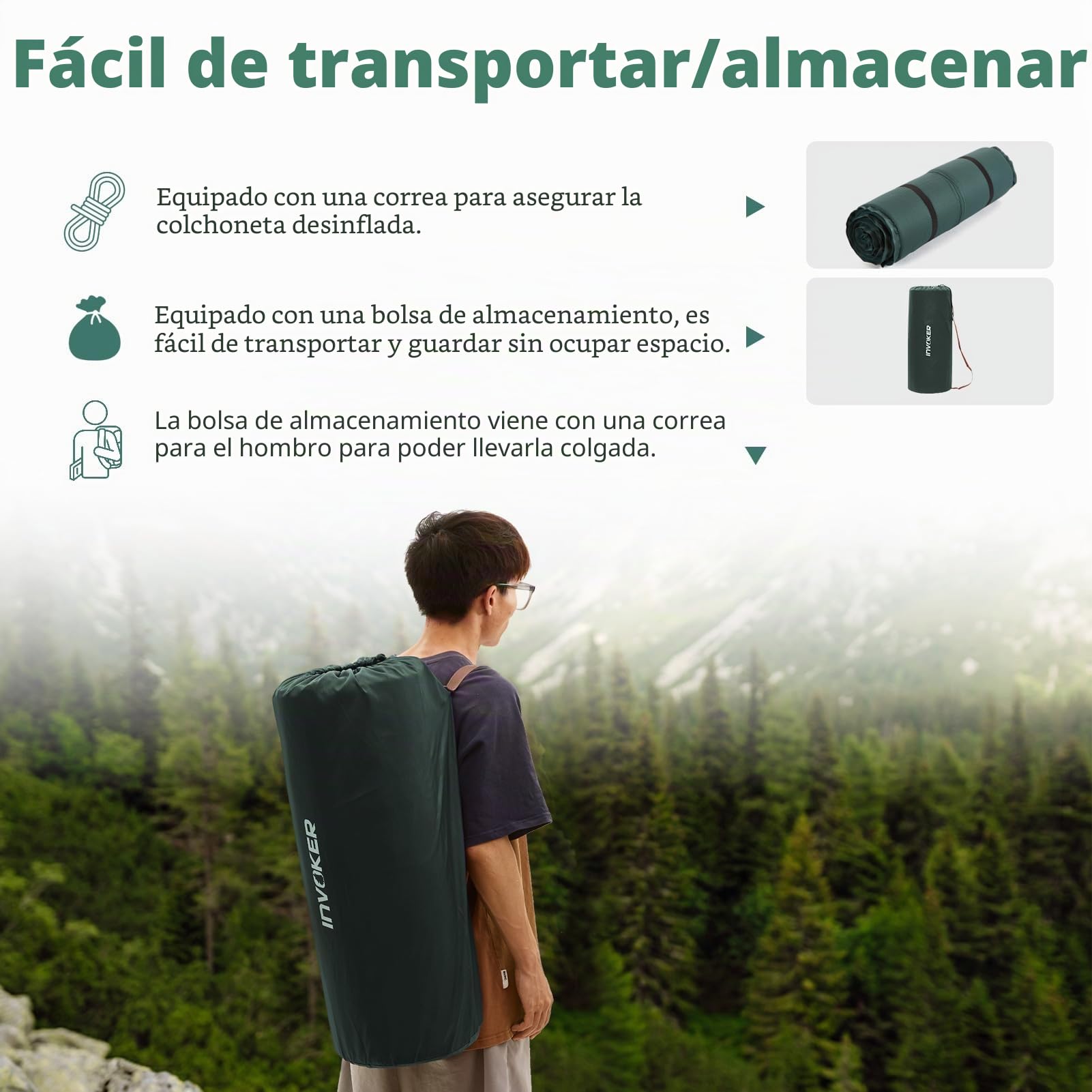 INVOKER - Colchoneta de Dormir de Camping – Espuma elástica Ultra Gruesa de 3.1 Pulgadas, autoinflable rápido, aislada, Duradera, con Almohada para Tienda de campaña, mochileros, Viajes y Senderismo