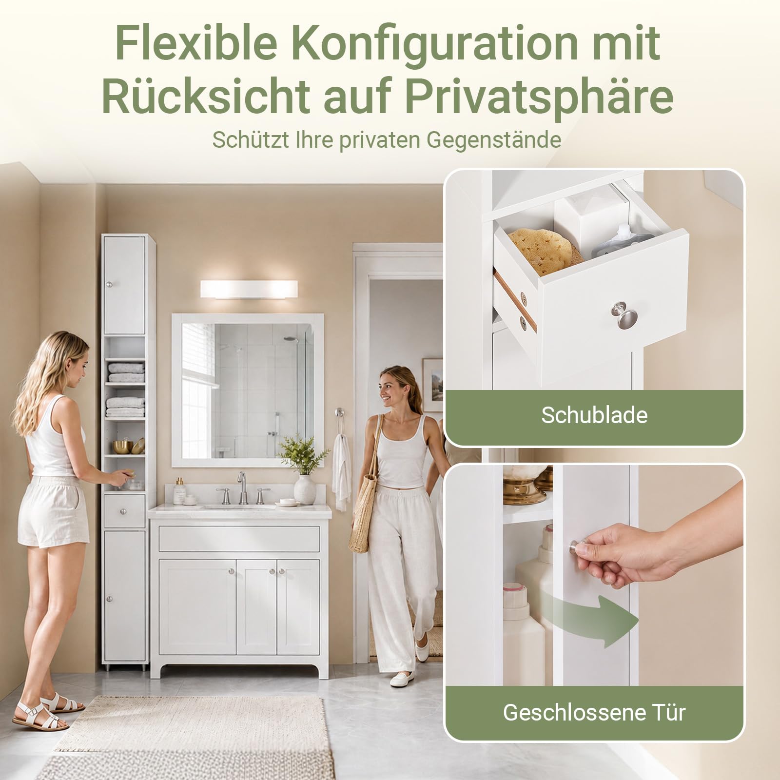 SoBuy Badezimmerschrank Hochschrank Schmal Badschrank für kleine Bäder mit verstellbaren Einlegeböden Platzsparender Badezimmer Schrank für Waschbecken, WC, Waschmaschine, 20x20x180cm Weiß BZR34-II-W
