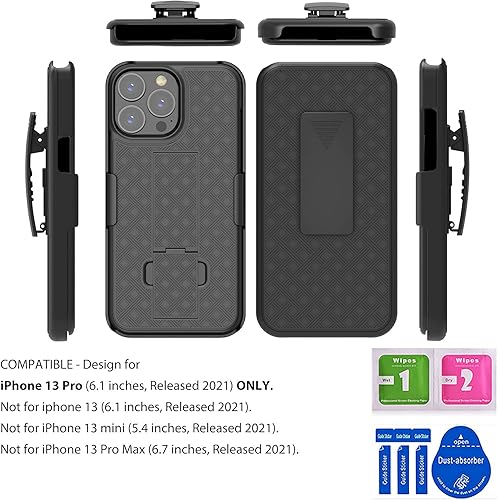 Miniatura 2 de Ailiber Funda compatible con iPhone 13 Pro, funda para iPhone 13 Pro con protector de pantalla, clip giratorio para cinturón, soporte de soporte,