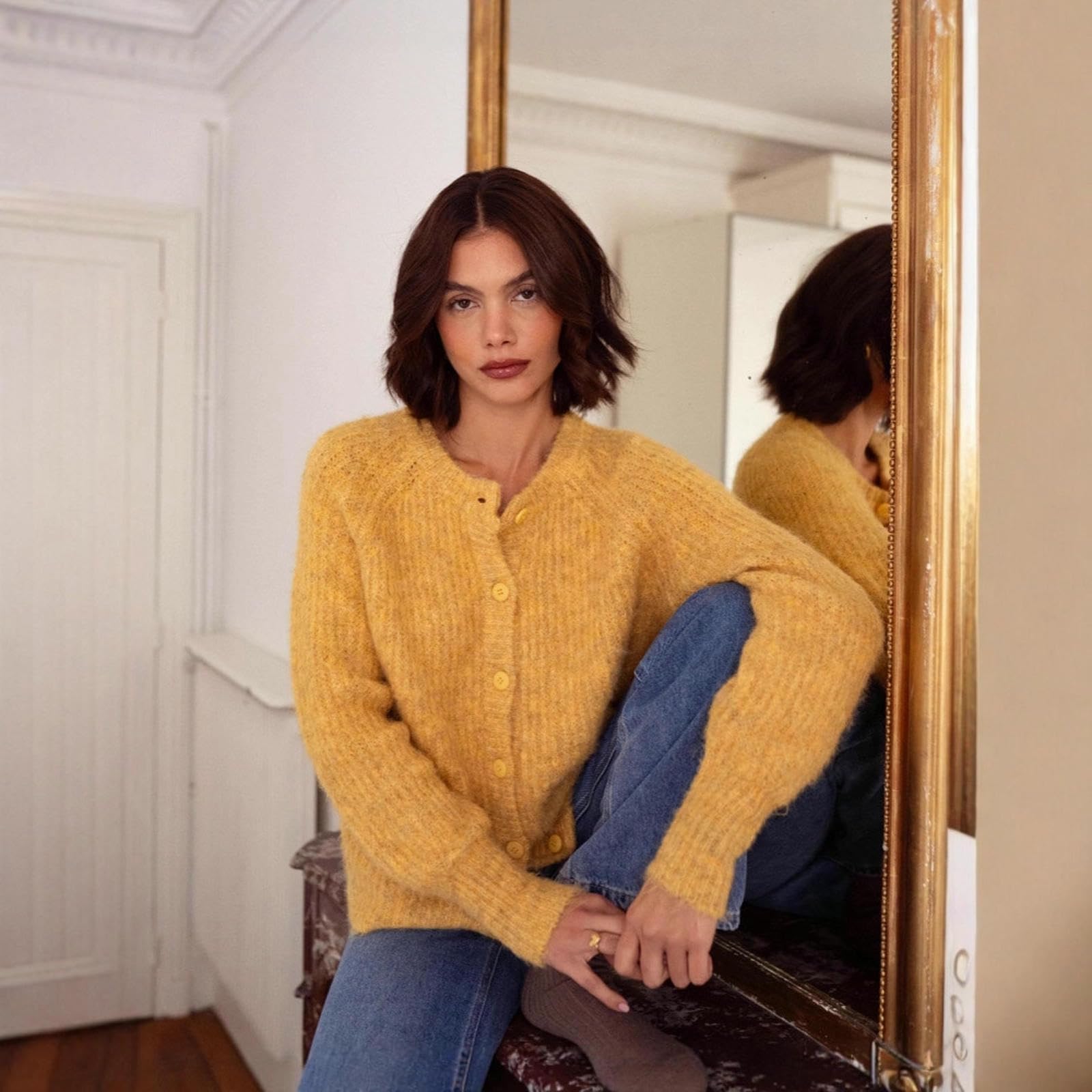 Maglioni Maglione da Donna A Maniche Lunghe Lavorato Maglia Sexy, Perfetto per L'autunno E l'inverno -Giallo-l