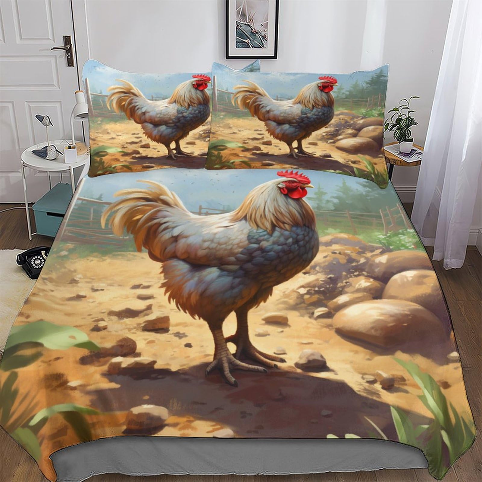 Housse de couette poulet pour chambre d'enfant et parent ambiance campagne chic