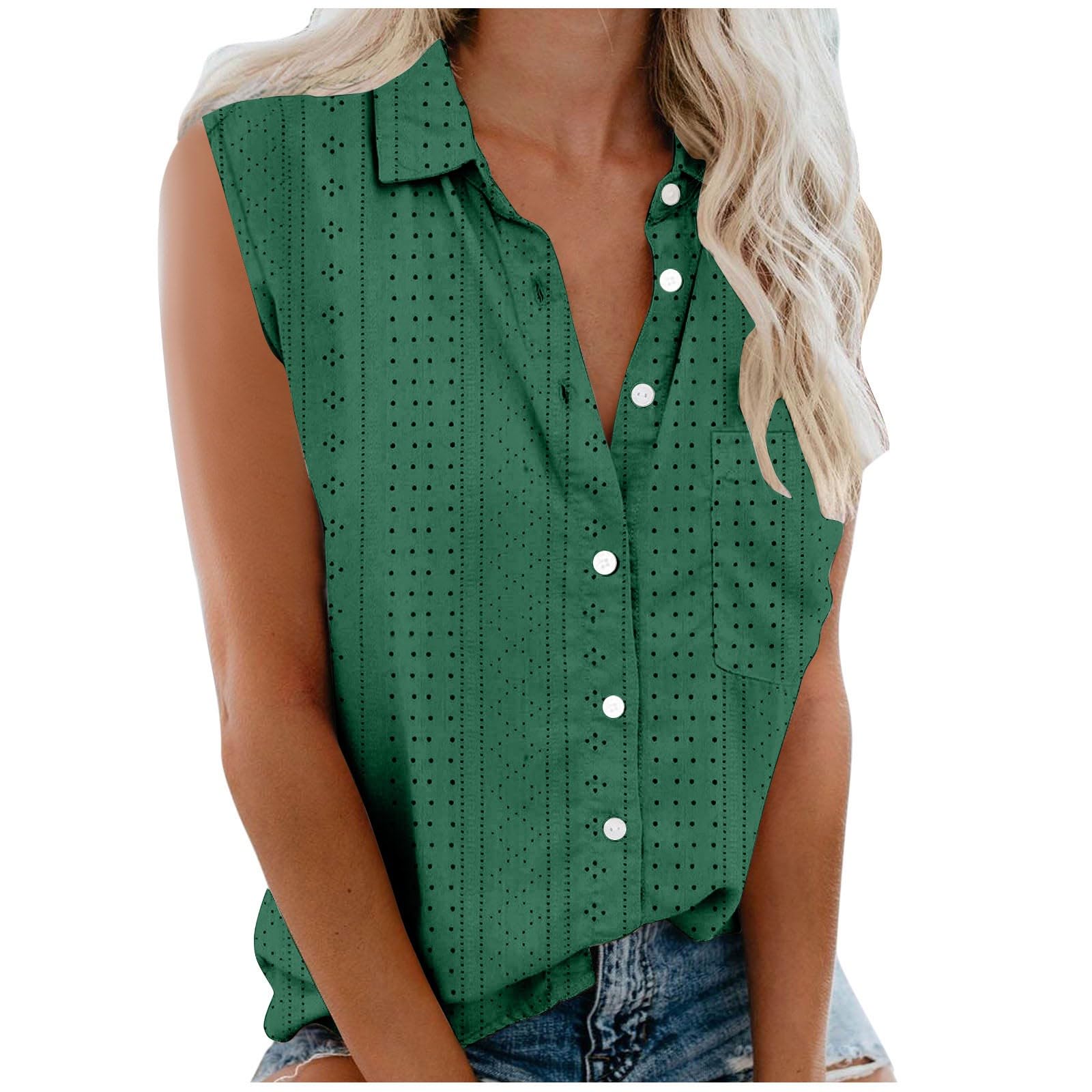 NUSGEAR Camisa sin Manga Mujer Verano Moda Color sólido Camisa Blusa Casual Camisola Camisetas de Tirantes Cuello en V Botones Original Fiesta Playa Chaleco Tops Suelto Basic tee 2024