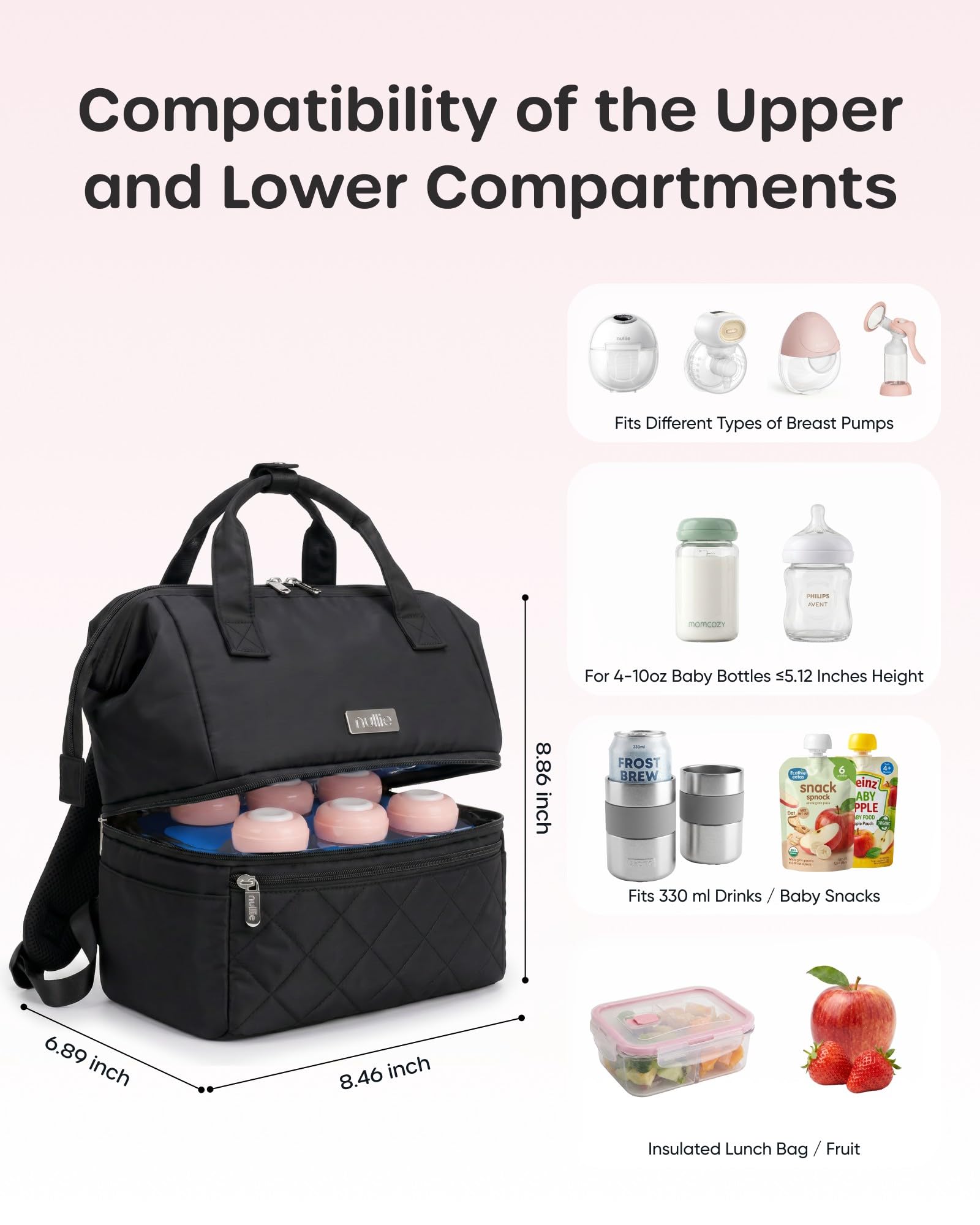 Nuliie Portable Tasche für Arbeit, Reisen und den täglichen Gebrauch, Black