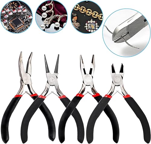Miniatura 55 de Juego de 5 alicates de joyería, juego de herramientas de alicates para hacer joyas, incluye aguja, nariz, cadena, nariz, alicates doblados redondos