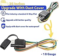 Vista 9 de MECMO Conector plano de extremo de remolque de 4 vías de 25 pulgadas, enchufe de arnés de cableado de remolque de 4 clavijas de 16 AWG con cubierta