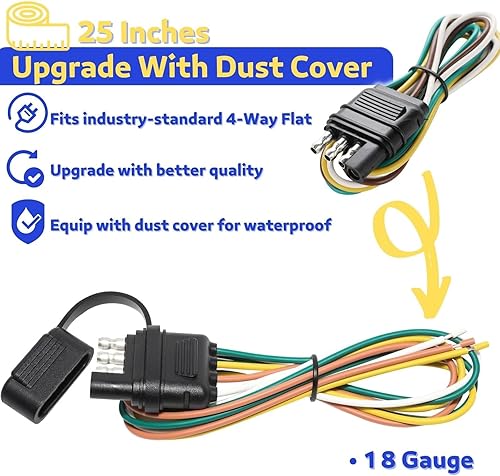 Miniatura 9 de MECMO Conector plano de extremo de remolque de 4 vías de 25 pulgadas, enchufe de arnés de cableado de remolque de 4 clavijas de 16 AWG con cubierta