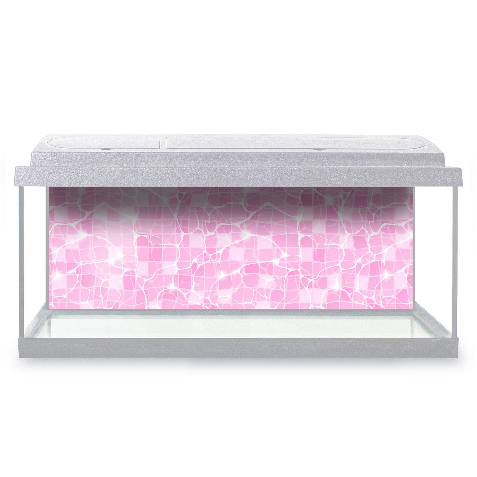 DV DESIGN Aquarium Fish Tank Background 92x32 cm - Water Pink Aqua Surface Transparent Liquid Texture Sun Rays Light Static Cling Vinyl Vivarium Terrarium External Application #500134