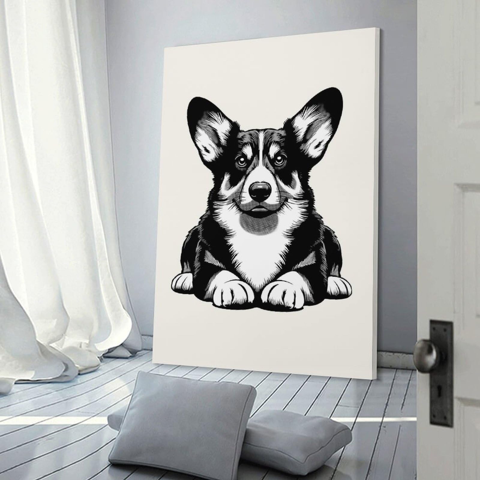Junmoney Pembroke Welsh Corgi(2) Canvas Wall Picture 24x36inch(60x90cm), for Picture Wall Styling in Lounge Or Bedroom, Decorative Artwork with Flexible Styling
