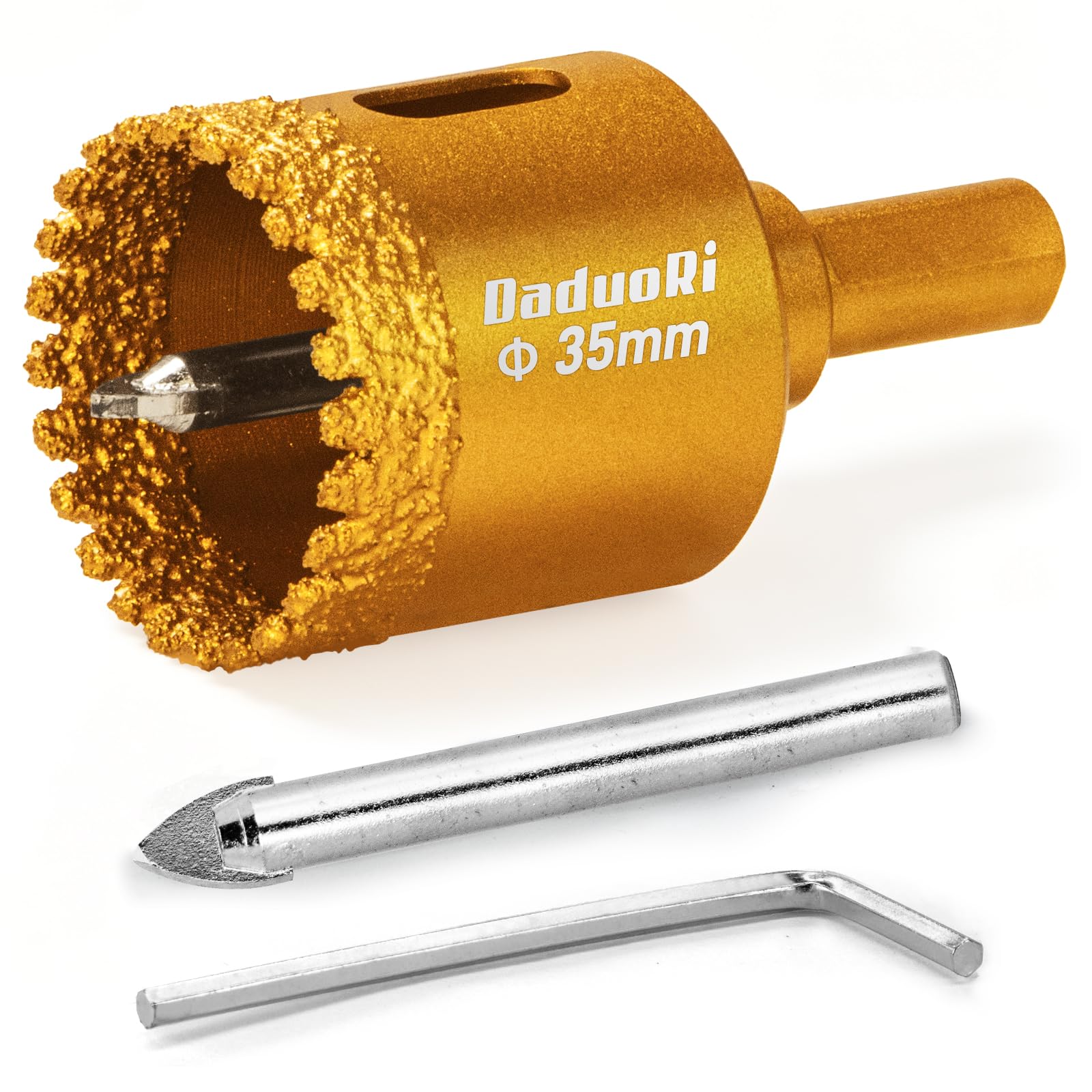 DaduoRi 35mm Serrated Diamond Hole Saw with 2 PCS Removable Pilot Bits, Tile Hole Cutter 35mm, Easy-Align for Precise Drilling in Porcelain, Ceramic Tile, Granite, and Marble