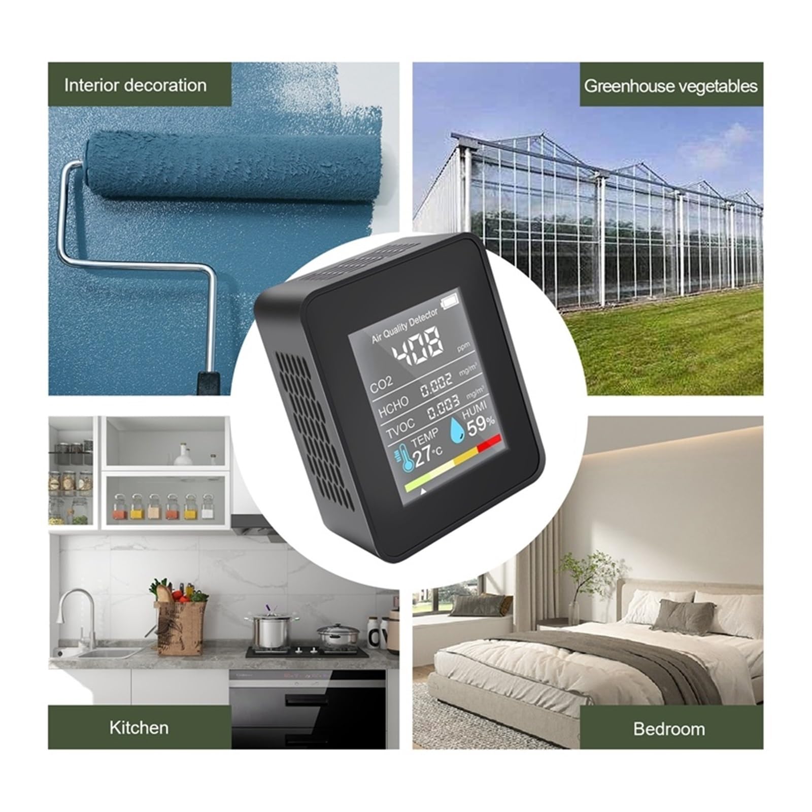 Misuratore Di CO2 5 In1 Tester Digitale Umidità Della Temperatura Rilevatore Anidride Carbonica Monitor Qualità Aria Analizzatore TVOC HCHO Rilevamento Rapido Preciso