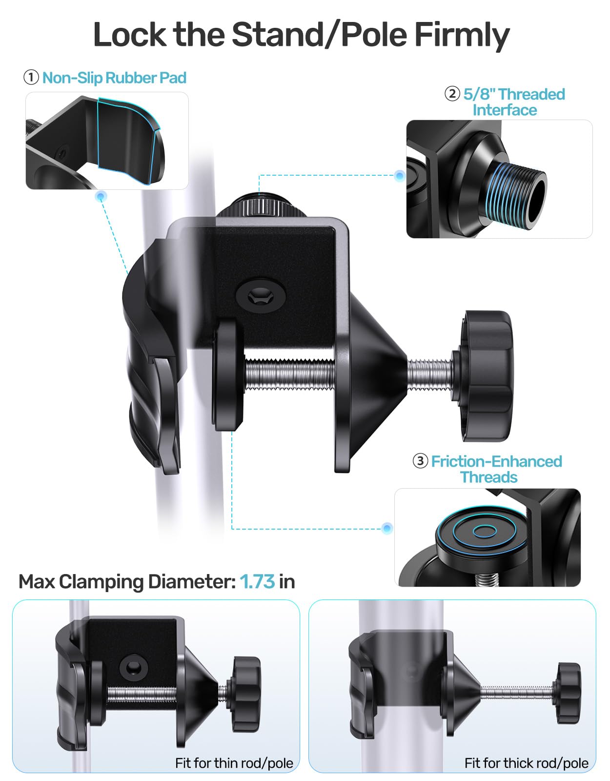 Support de microphone col de cygne de 48,3 cm, bras réglable à 360° avec 2 supports de micro, pince de serrage robuste et adaptateurs à vis de 5/8"-3/8" et 5/8"-1/4", idéal pour podcasting