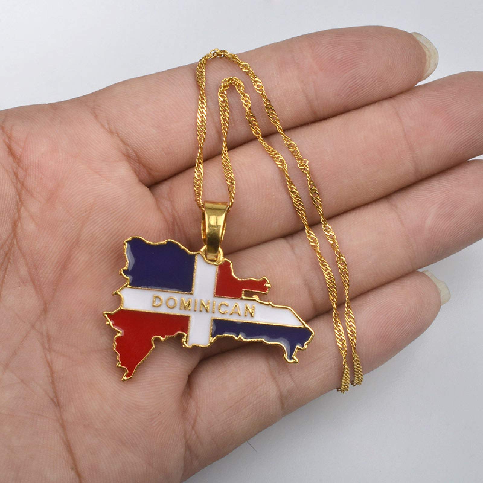 Collana Con Ciondolo Mappa Repubblica Dominicana E Bandiera Nazionale - Unisex, Impermeabile, Catena 50/60 Cm, Gioiello Etnico Per Uomo E Donna