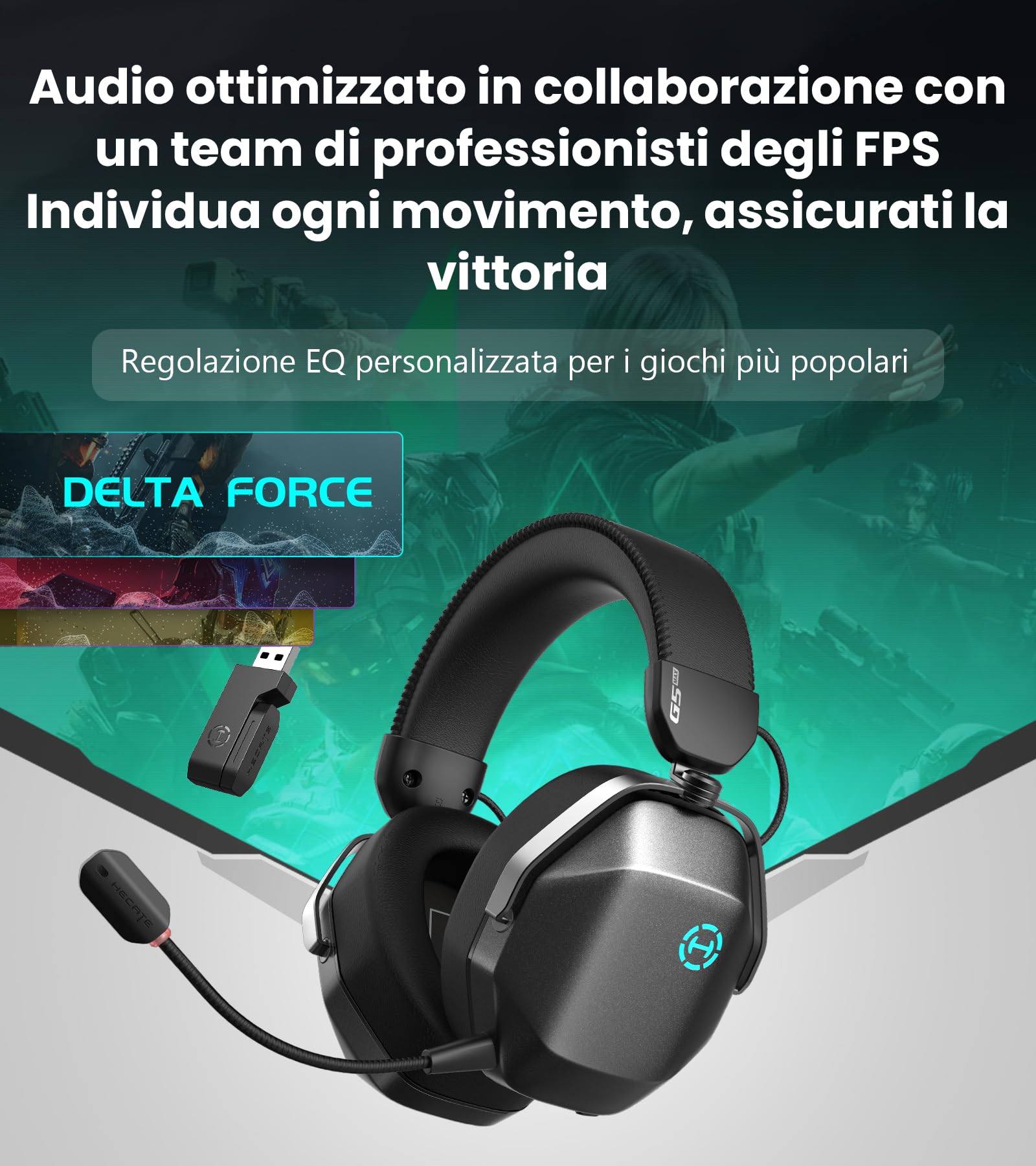 Edifier G5 MAX Cuffie da gaming wireless, Audio Spaziale THX, 305H, Grigio | 305H, 2,4 Ghz, Bluetooth 6.0, Hi-Res Audio, 53mm Pen Driver, Quad-mode, EQ Personalizzabile Tramite Software, Mic Rimovibile