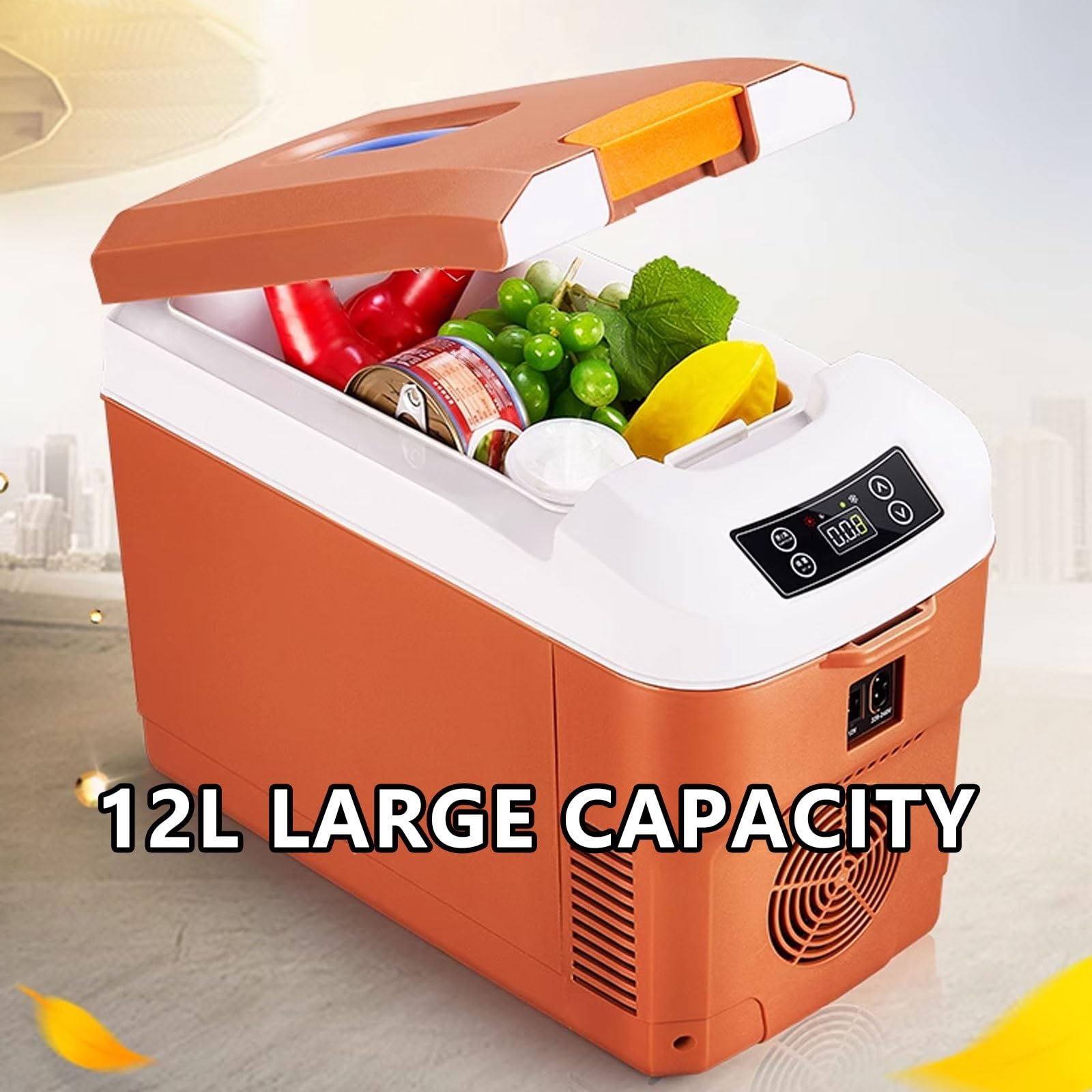 Refrigerador Pequeño Mini Nevera Electrica Refrigerador Del Automóvil 12/24/220V Con Pantalla Digital Modos De -20℃ A +60 ℃ for Hogar Camping Viajes 12 L(Brown)