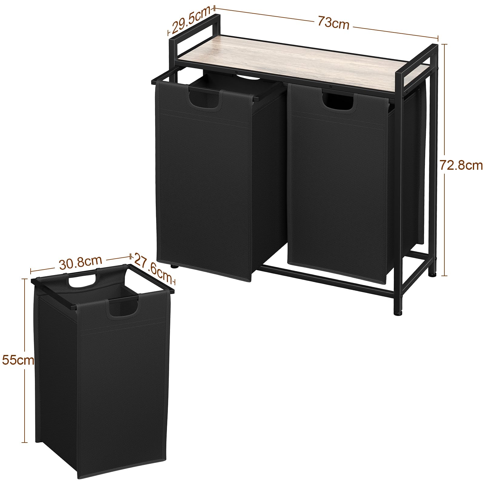 AMHANCIBLE Cesto Ropa Sucia, 2 x 38 L, Cesto de Ropa Sucia, con 2 Clasificaciones, Cesta Colada con Estante y Bolsas Extraíbles, para Lavandería, Dormitorio, Baño, Gris, EHLS02GY