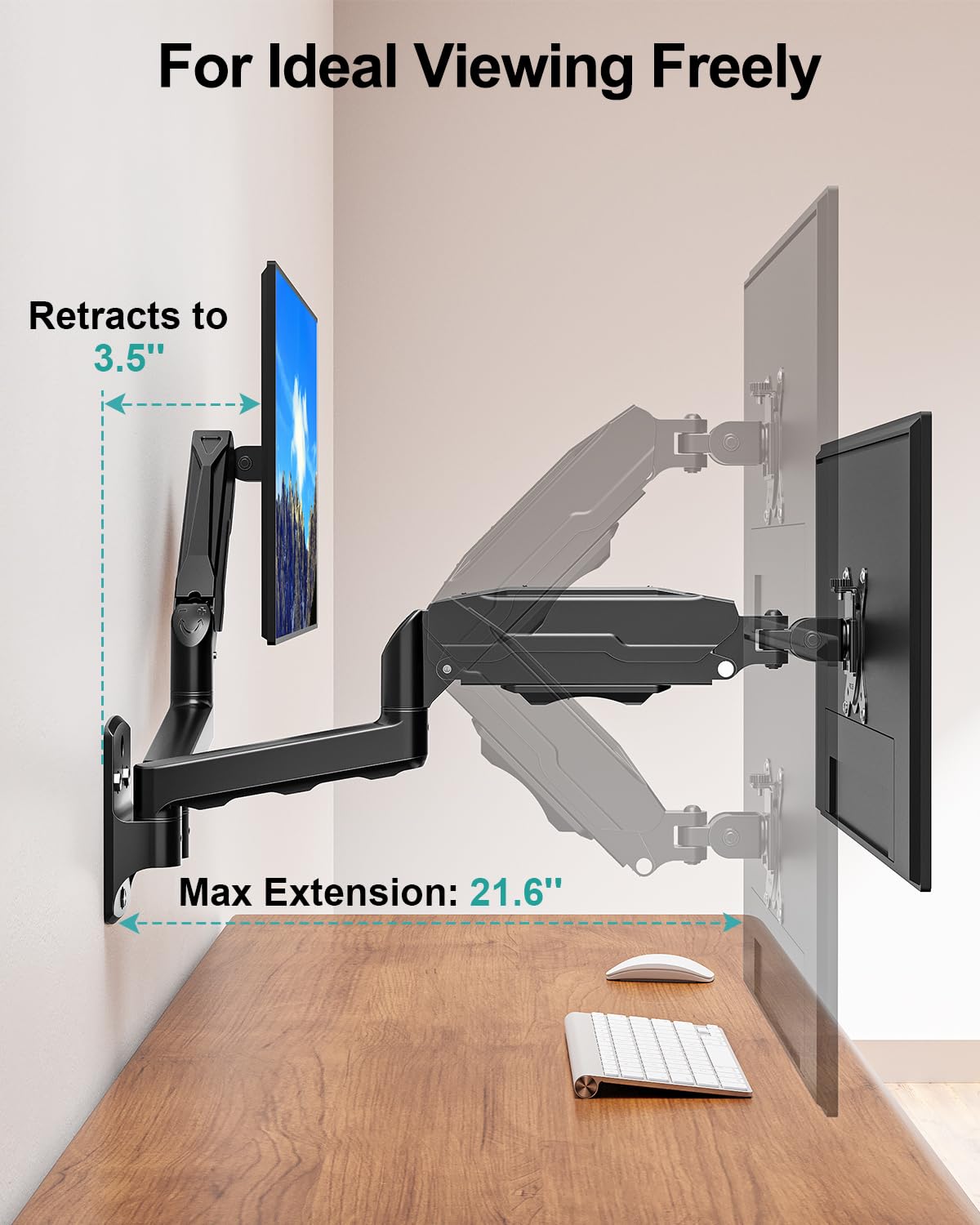 MOUNT PRO Staffa di montaggio a parete per doppio monitor, regolabile in altezza, articolata, con molla a gas, per schermi LCD da 13 a 32 pollici, supporta fino a 8 kg, VESA 75 x 75, 100 x 100