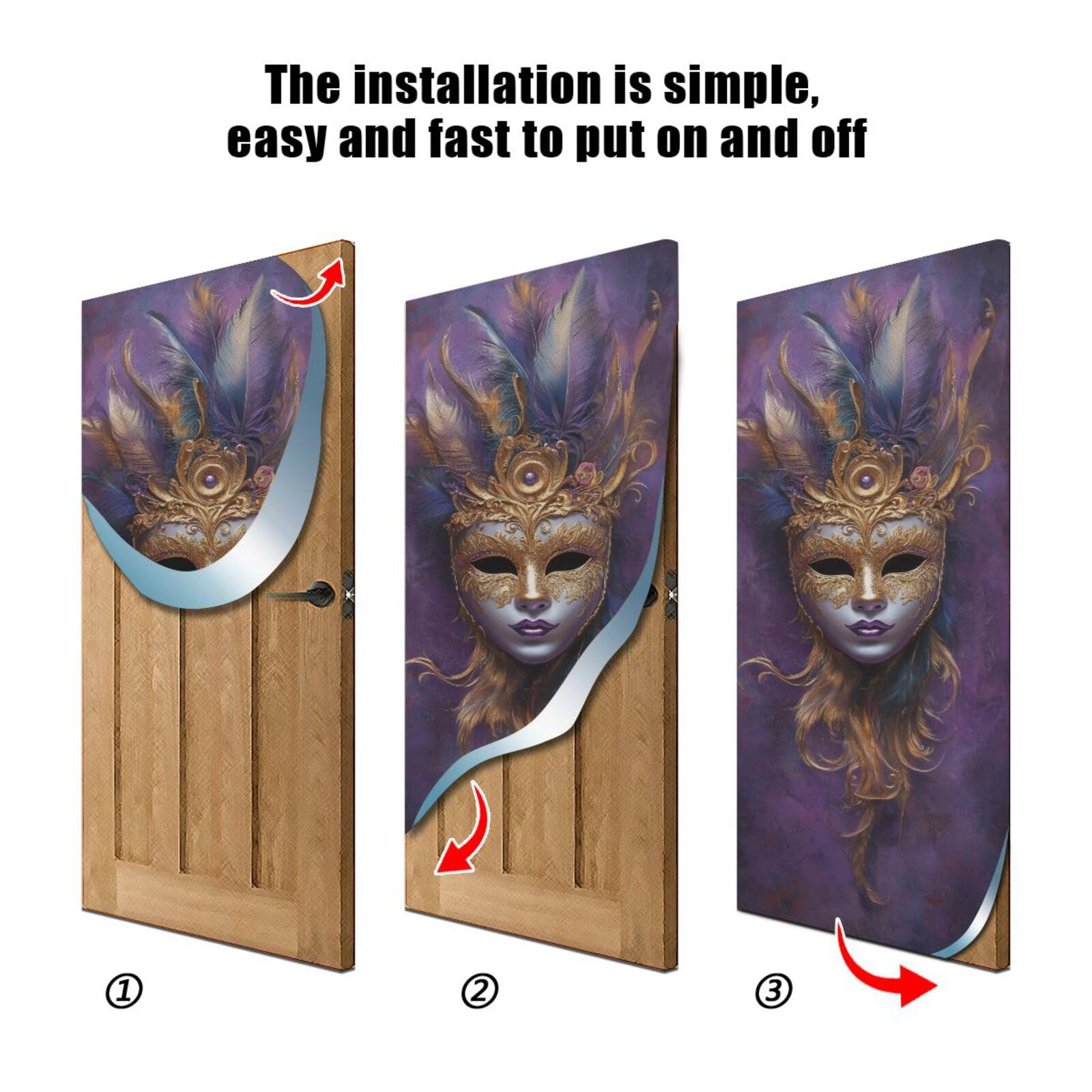 FLildon Carnival Mask Mardi Gras Theme Door Cover Decoration, Party Accessory Porch Decor for Festive Ornament Room Door Covers 36 x 98 Inch