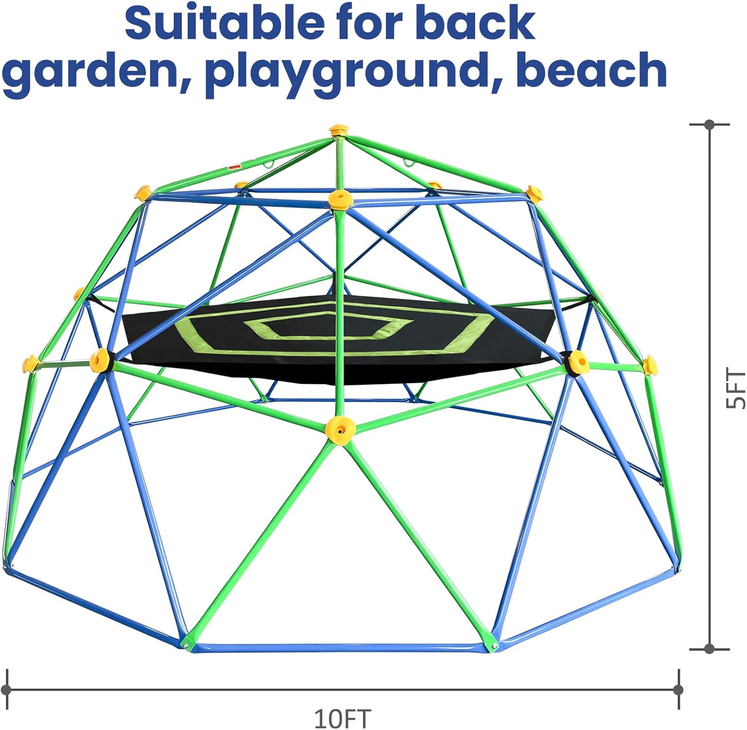 10FT Geometric Dome Climber for Kids 3-12 - Heavy Duty 1000LB Capacity Jungle Gym with Hammock & Climbing Grips, Outdoor Backyard Play Equipment, Easy Assembly