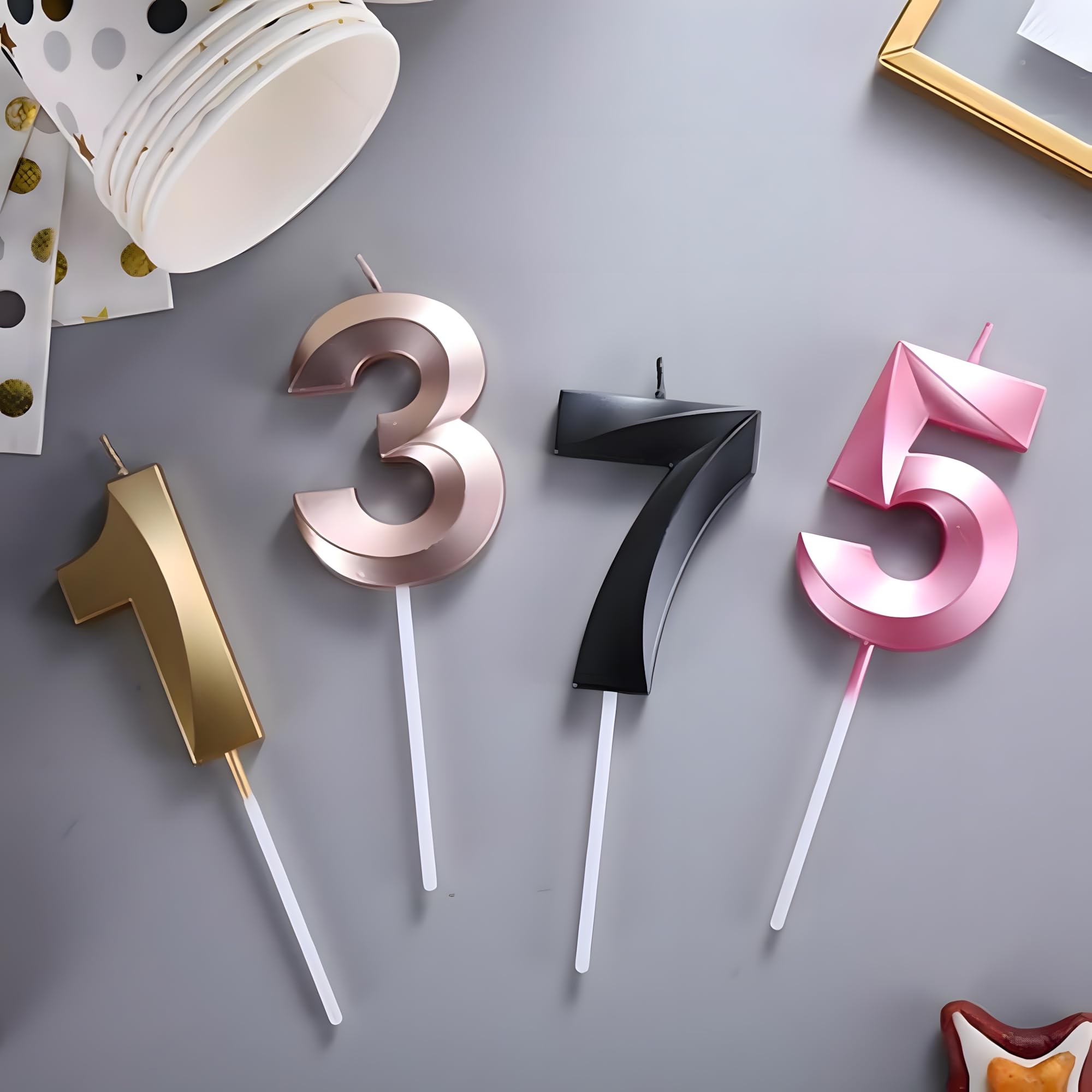 Juzfun Birthday Number Candles 2 for Cake Decoration Second Wedding Anniversary Party Celebration Metallic Pink Colour Size : Width 5 x Height 7 CM 4
