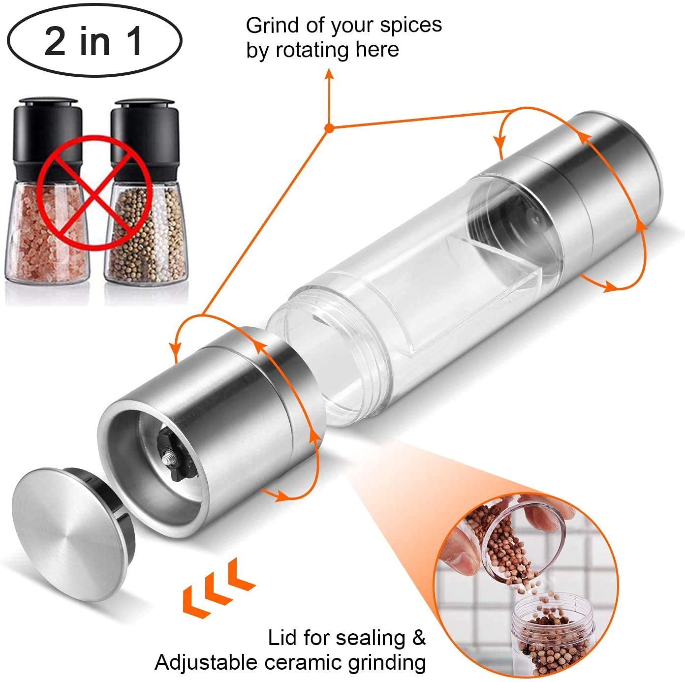 Chef'n Mini Magnetic PepperBall Macina Sale e Pepe, Regolabile da Ultra