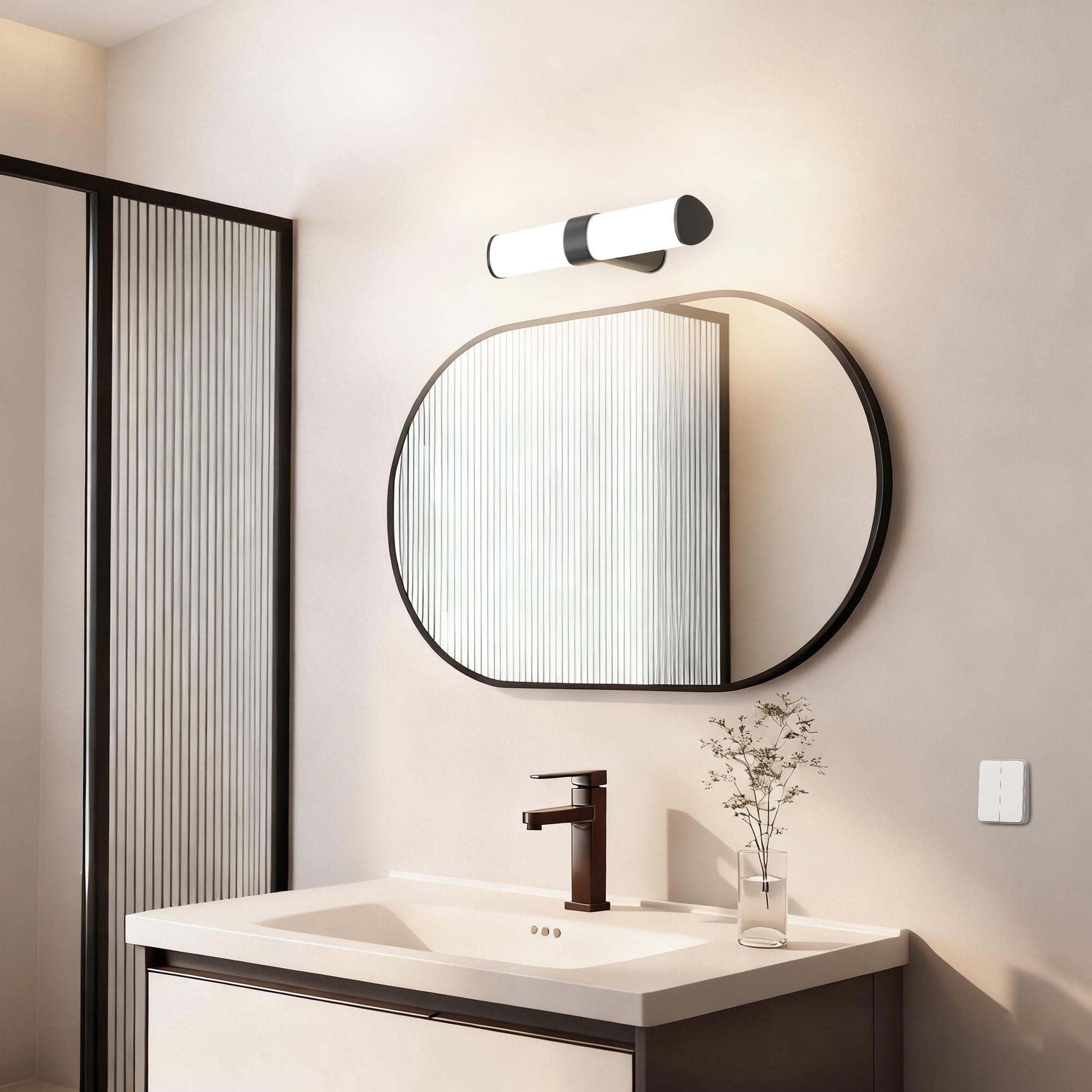 Lampara Aplique de Pared para Luz Espejo y Armario de Baño LED, Ancho 40CM Negro Mate Lampara, 8W 800Lm No Regulable, IP44 Resistente al Agua, Luz Cálida Neutra Fría Opcional