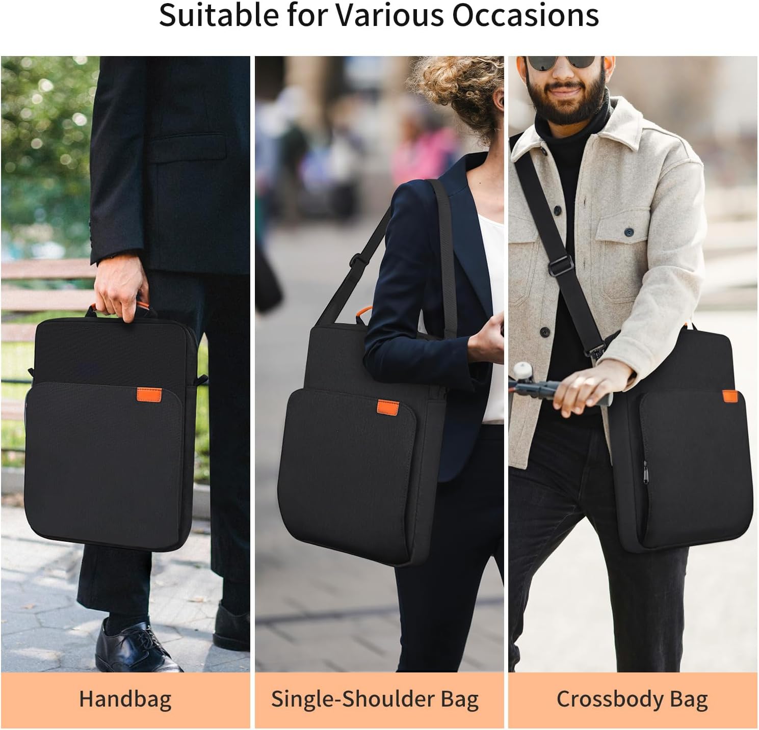 13 Inch Laptop Shoulder Bag Carrying Case for Macbook Air 13" M4 M3 M2 A3420 A3113/ MacBook Pro 14" M5 M4 M3 M2 M1/ 13" iPad Pro M5 M4/ iPad Air M3 M2 2025, Vertical Laptop Sleeve Handbag, Black - Image 2