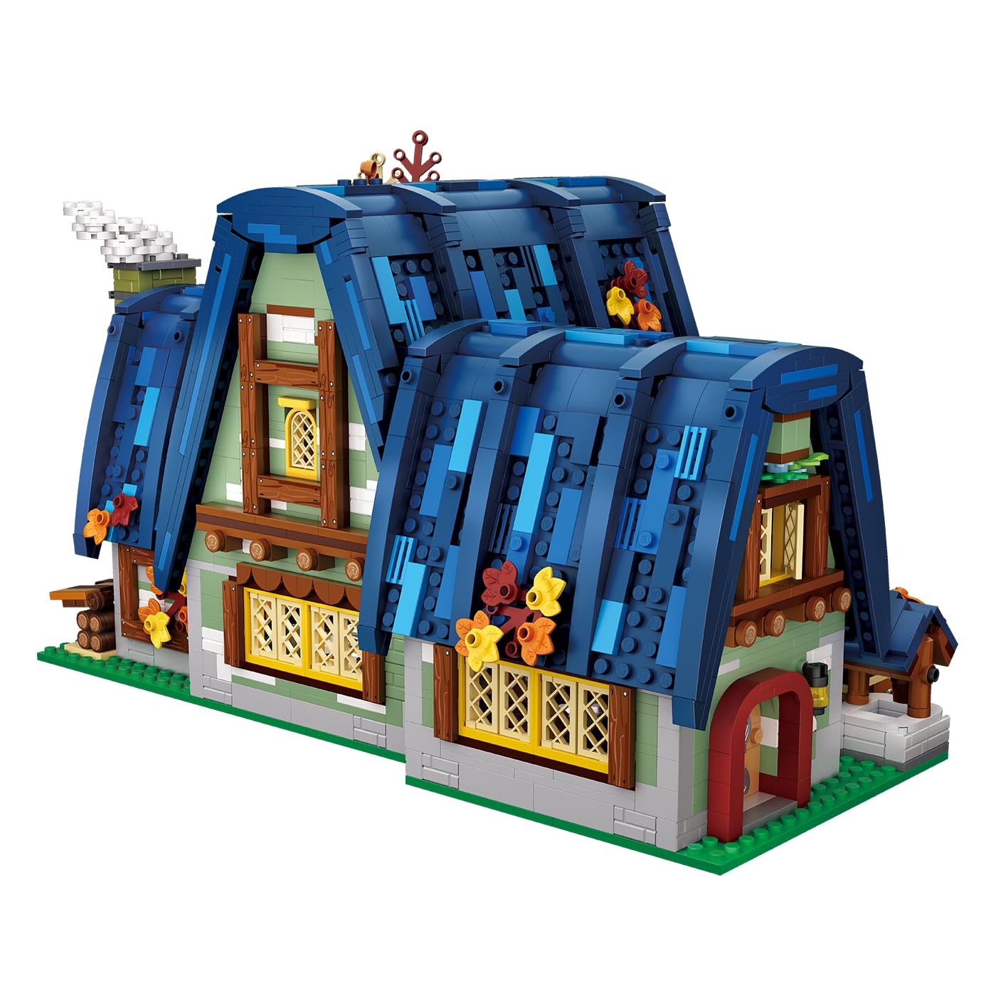 BlueBrixx Märchenhaus Mini Blocks, 2867 Klemmbausteine, 6 Minifiguren | Ab 14 Jahren, kleinerer Maßstab, blaues Dach, roter Blütenbaum, Blumen und Pilze am Sockel, für Sammler, 110154