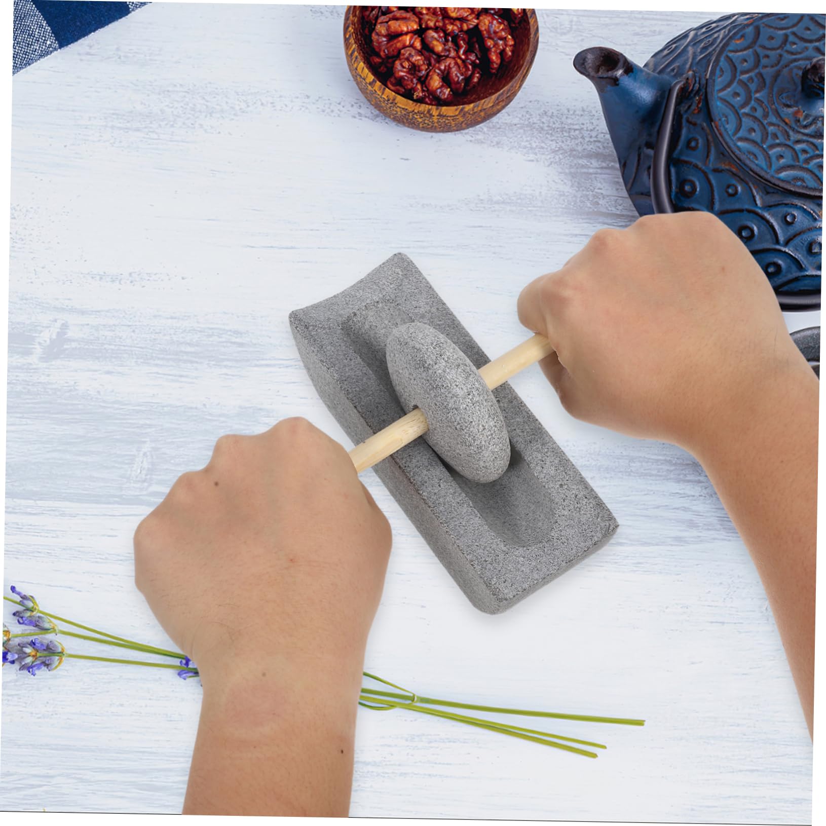 BESTOYARD Molinillo de Especias Manual de Piedra y Madera, Compacto y Práctico para Uso en Cocina y Hogar, Adecuado para Moler Condimentos y Té Tradicional